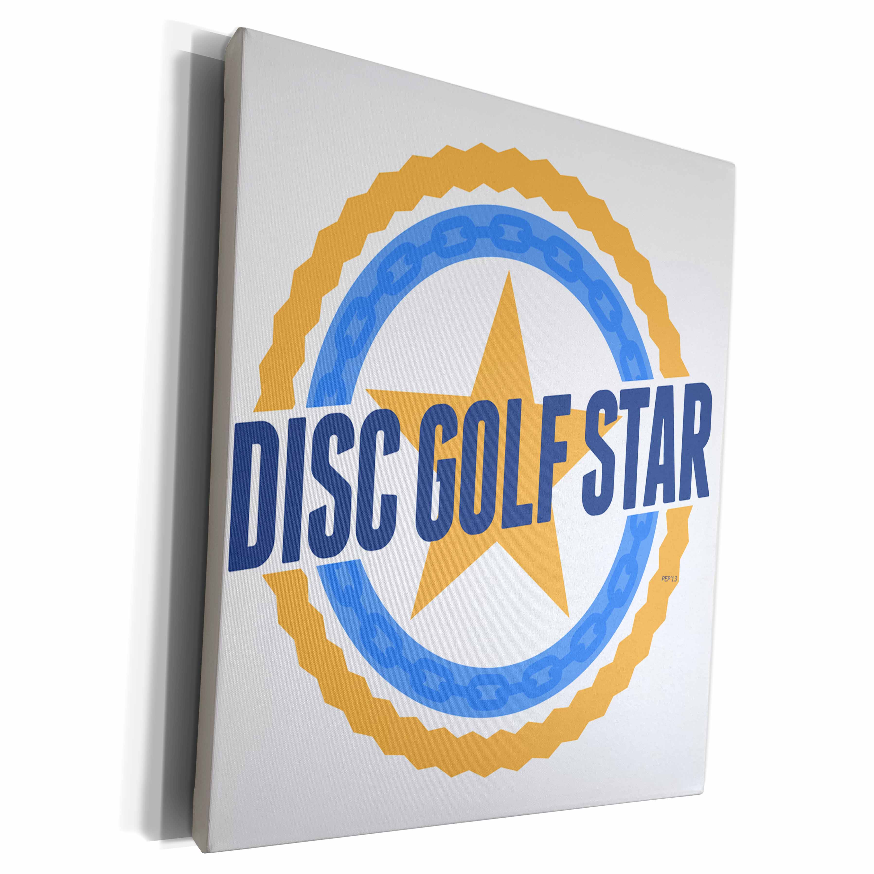 3dRose Disc Golf Star - text with chains disc golf star... - Museum Grade Canvas Wrap (cw_173457)