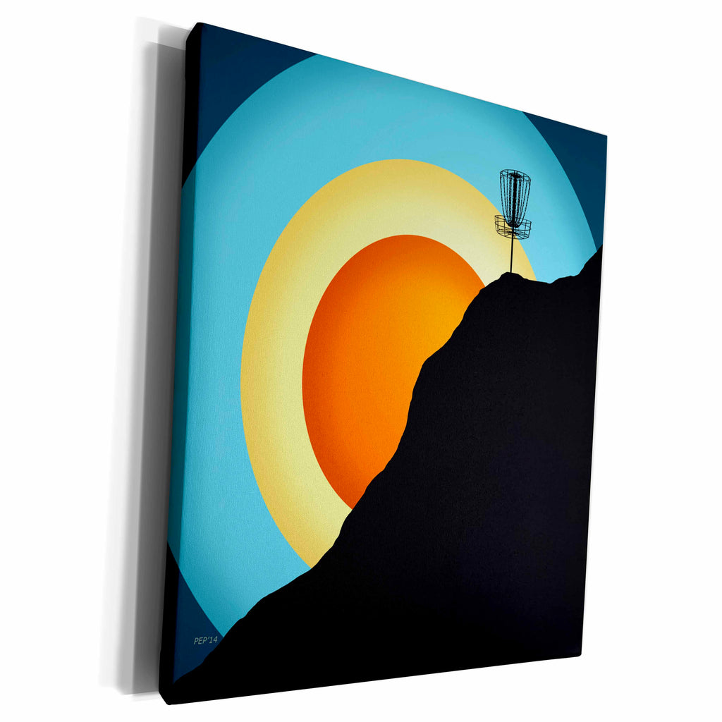 3dRose Extreme Disc Golf - colorful rings and silhouette of... - Museum Grade Canvas Wrap (cw_174244)