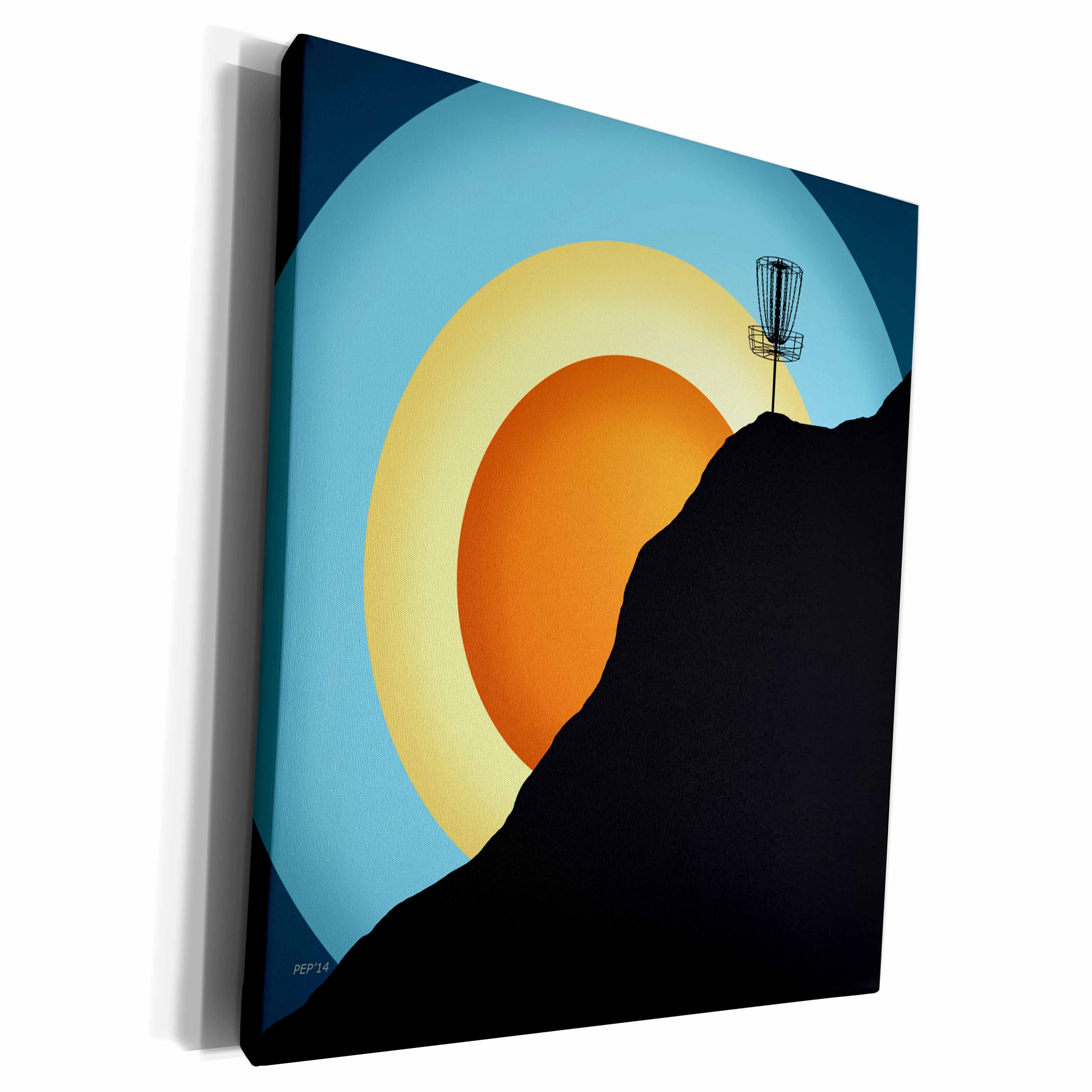 3dRose Extreme Disc Golf - colorful rings and silhouette of... - Museum Grade Canvas Wrap (cw_174244)