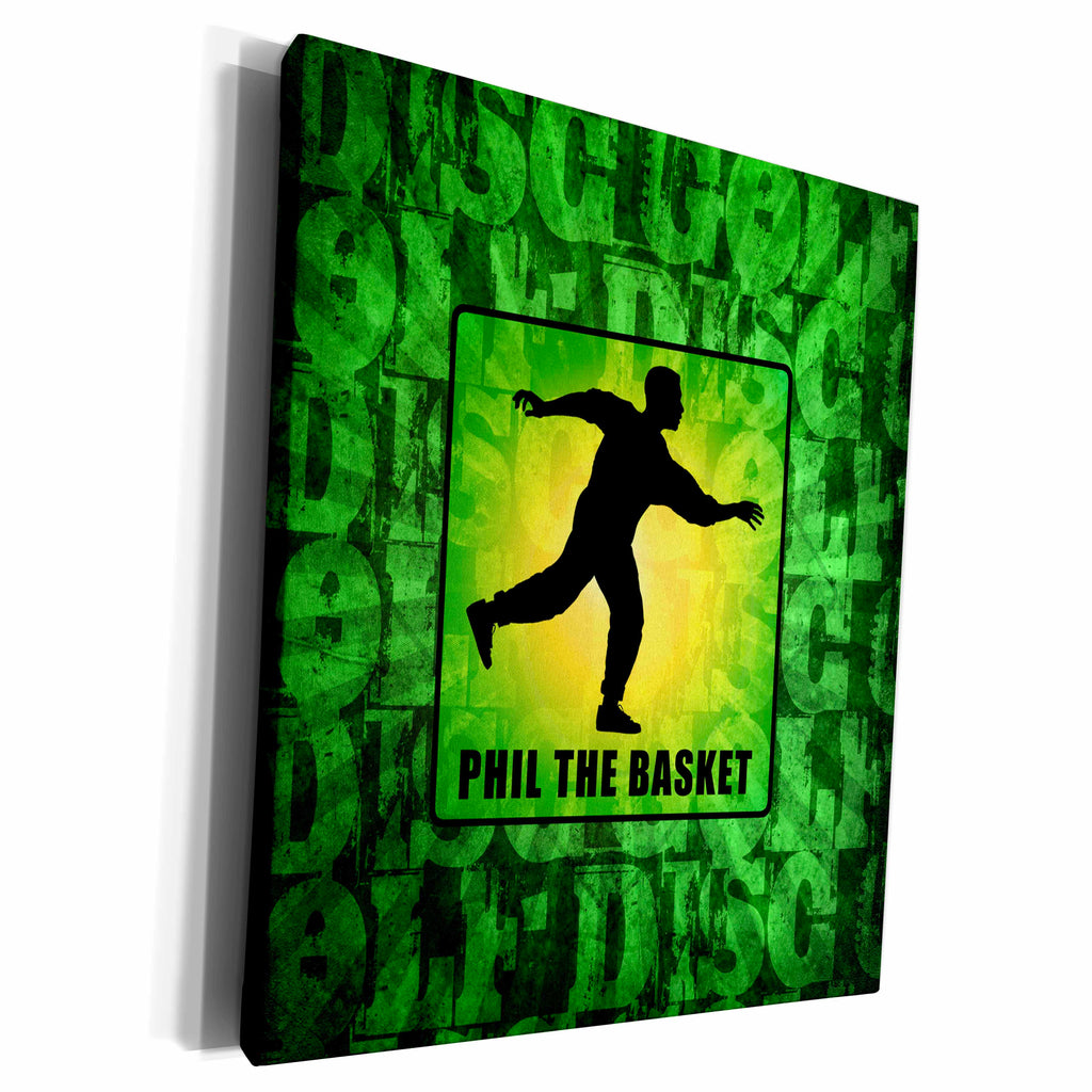 3dRose Phil The Basket disc golfer throwing frisbee... - Museum Grade Canvas Wrap (cw_18176)
