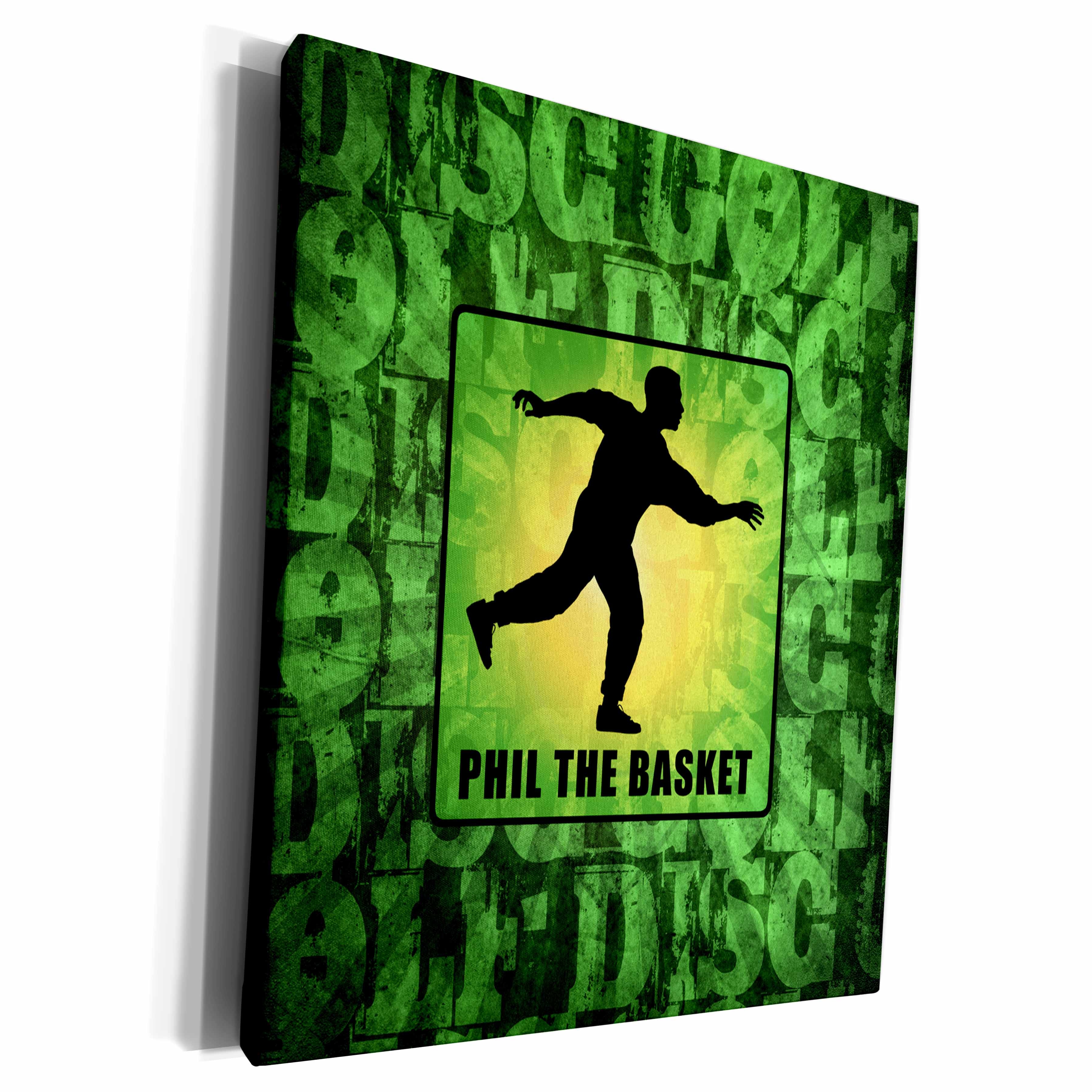 3dRose Phil The Basket disc golfer throwing frisbee... - Museum Grade Canvas Wrap (cw_18176)