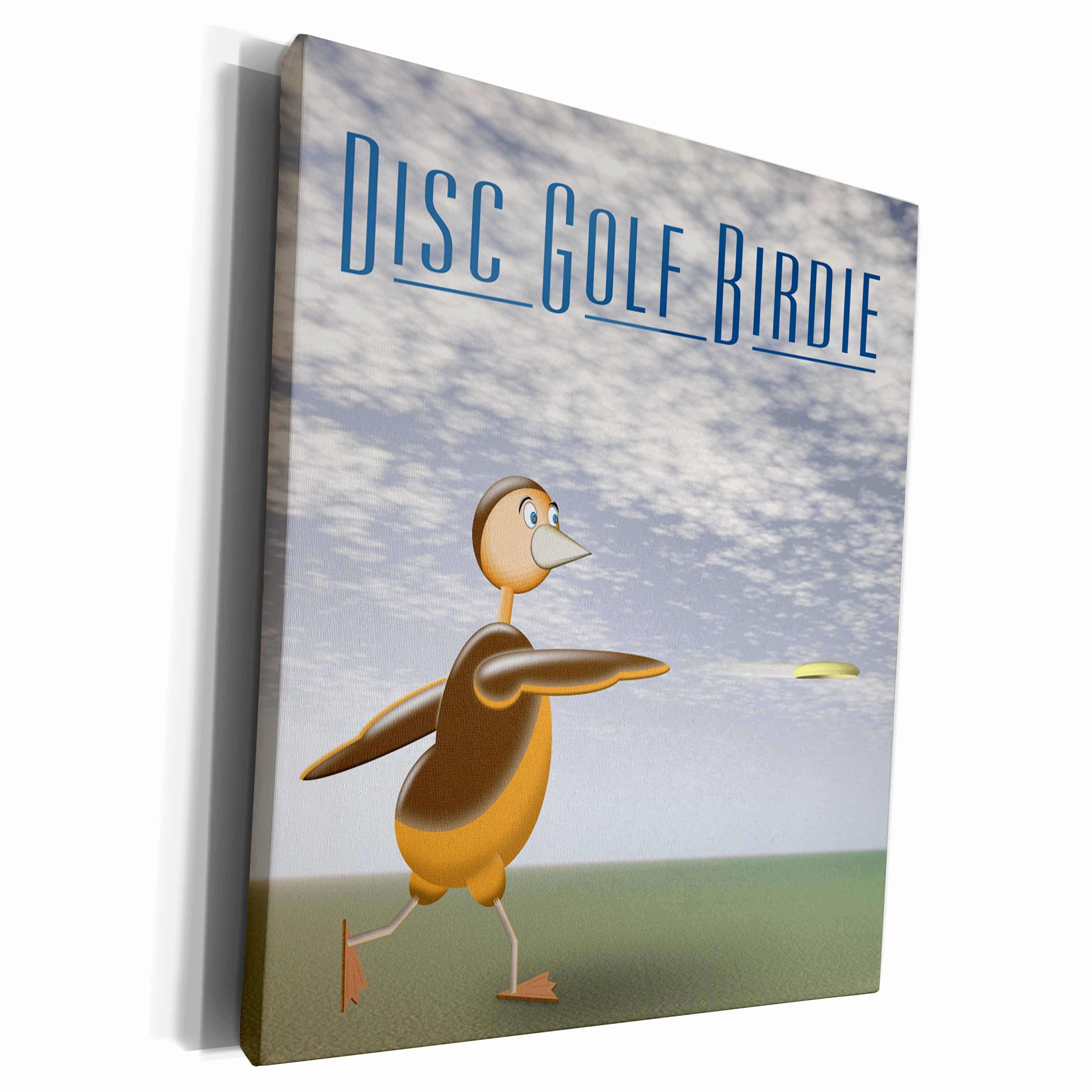 3dRose Disc Golf Birdie a disc golfing bird throws a frisbee... - Museum Grade Canvas Wrap (cw_18424)