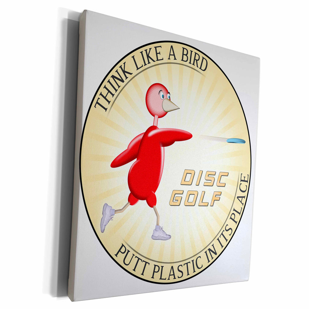 3dRose Think Like A Bird 1 red bird throwing frisbee disc... - Museum Grade Canvas Wrap (cw_19246)