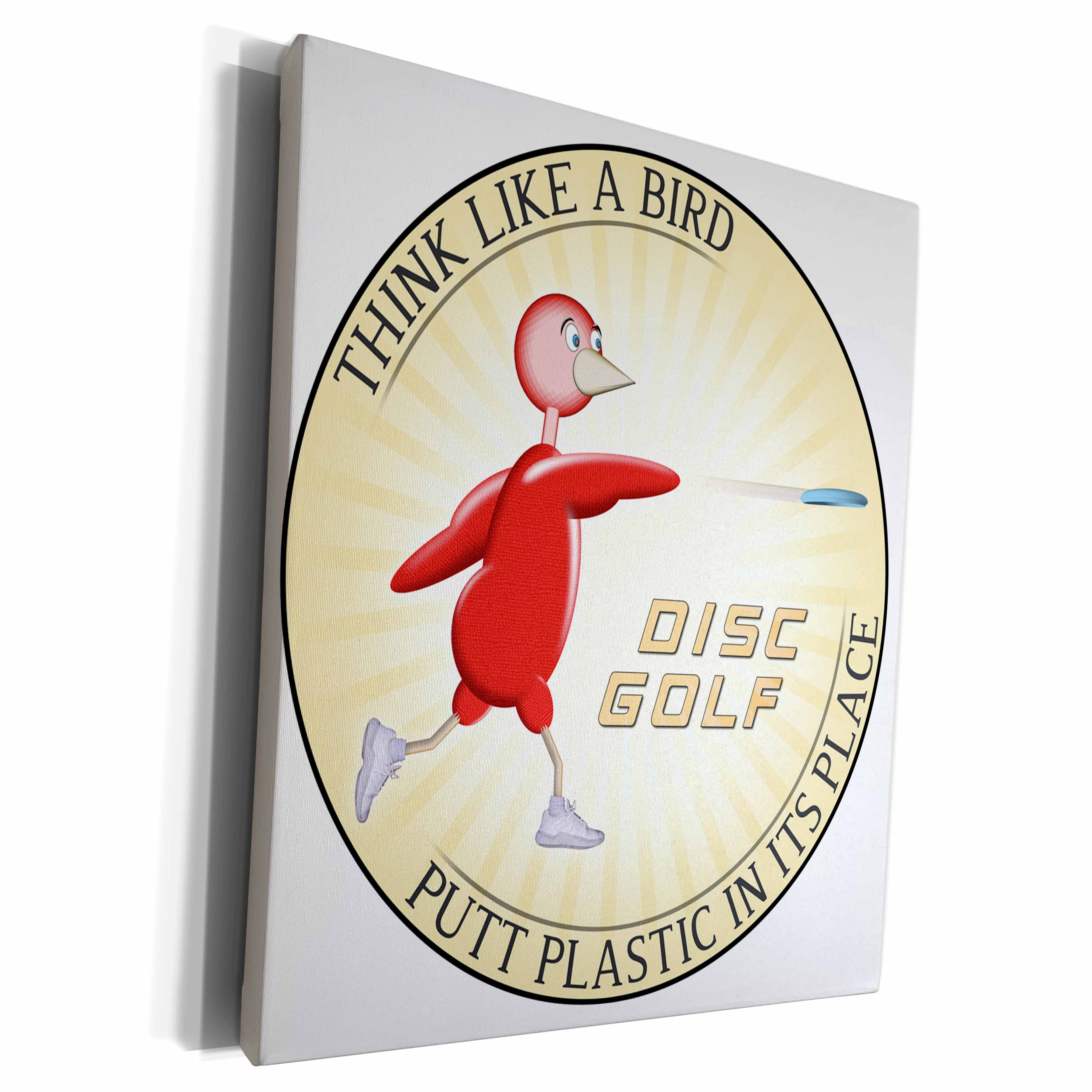 3dRose Think Like A Bird 1 red bird throwing frisbee disc... - Museum Grade Canvas Wrap (cw_19246)
