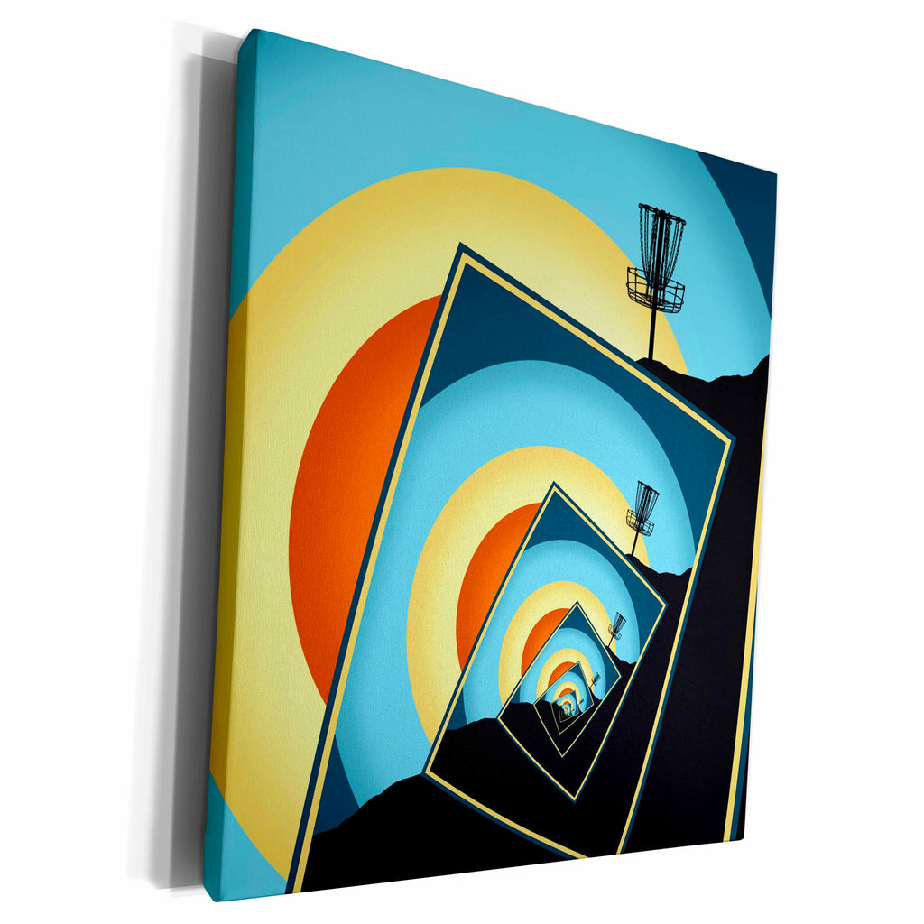 3dRose Phil Perkins - Disc Golf - Spinning Disc Golf Baskets - colorful hillside frisbee disc golf design - Museum Grade Canvas Wrap (cw_243440)