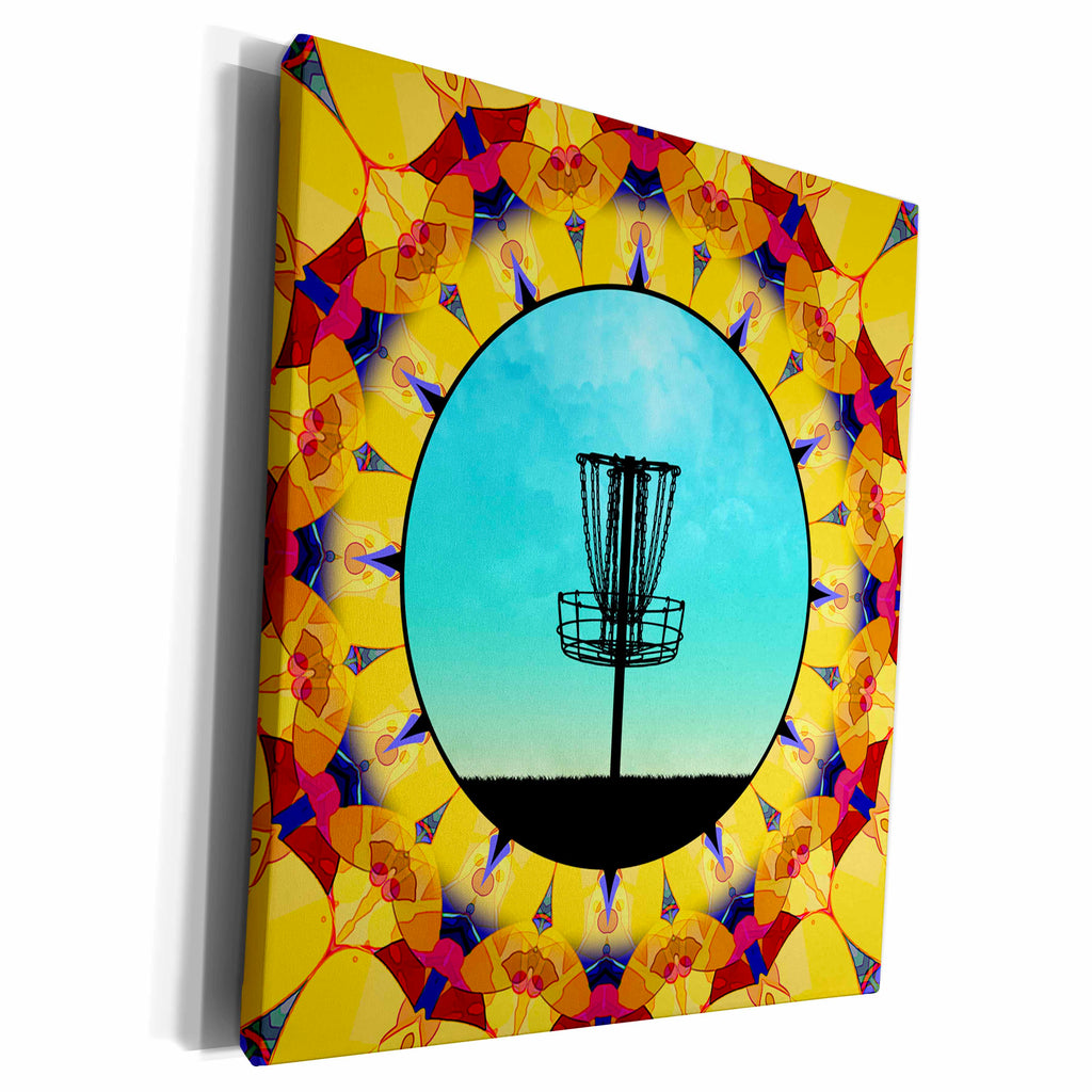 3dRose Phil Perkins - Disc Golf - Disc Golf Abstract Basket - colorful mandala frisbee disc golf design - Museum Grade Canvas Wrap (cw_243469)