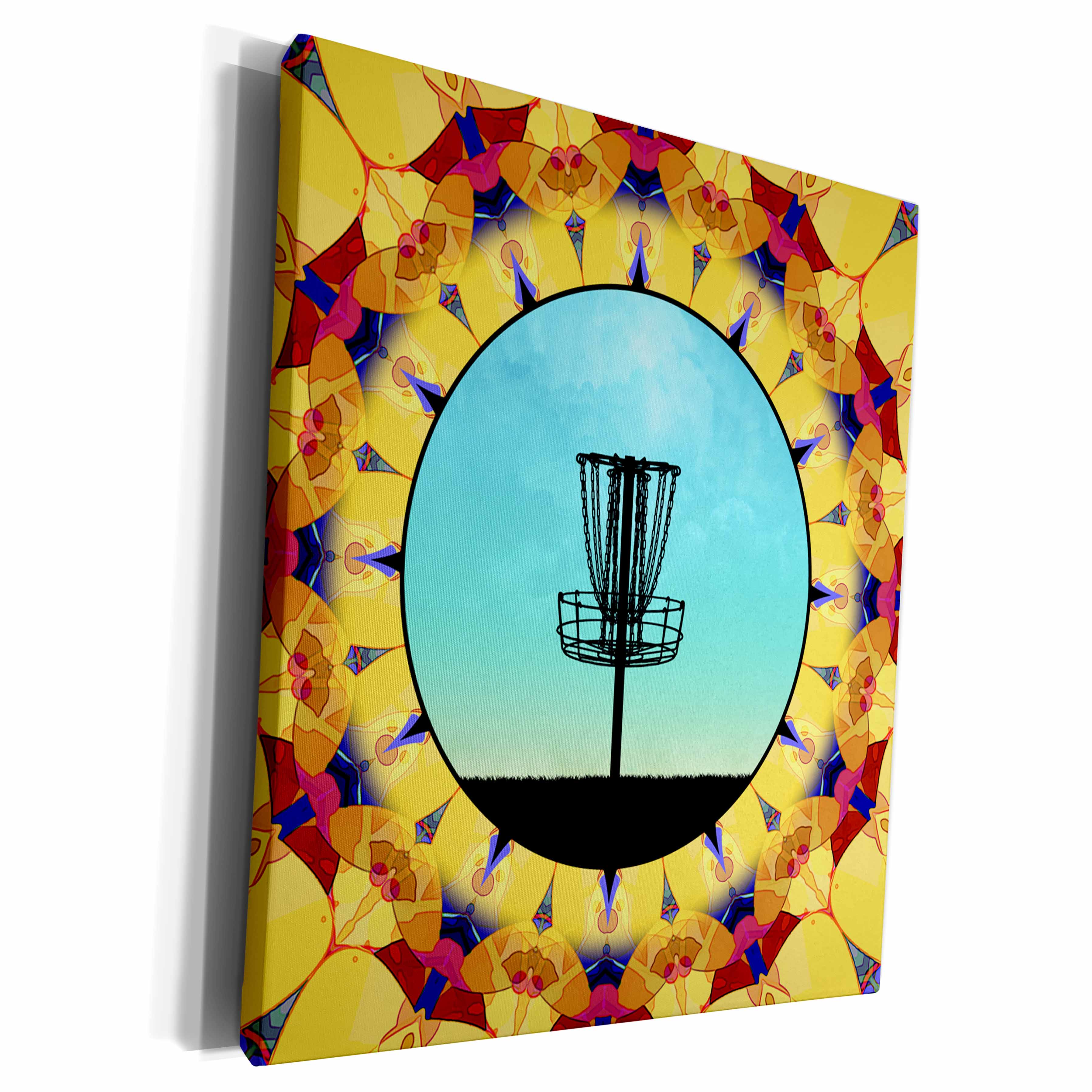 3dRose Phil Perkins - Disc Golf - Disc Golf Abstract Basket - colorful mandala frisbee disc golf design - Museum Grade Canvas Wrap (cw_243469)