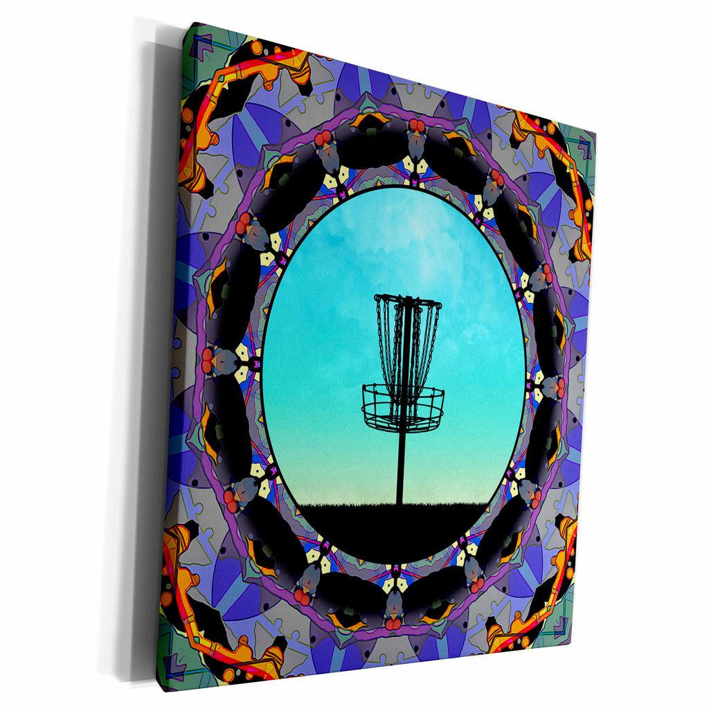 3dRose Phil Perkins - Disc Golf - Disc Golf Abstract Basket - colorful mandala disc golf graphic design - Museum Grade Canvas Wrap (cw_243470)