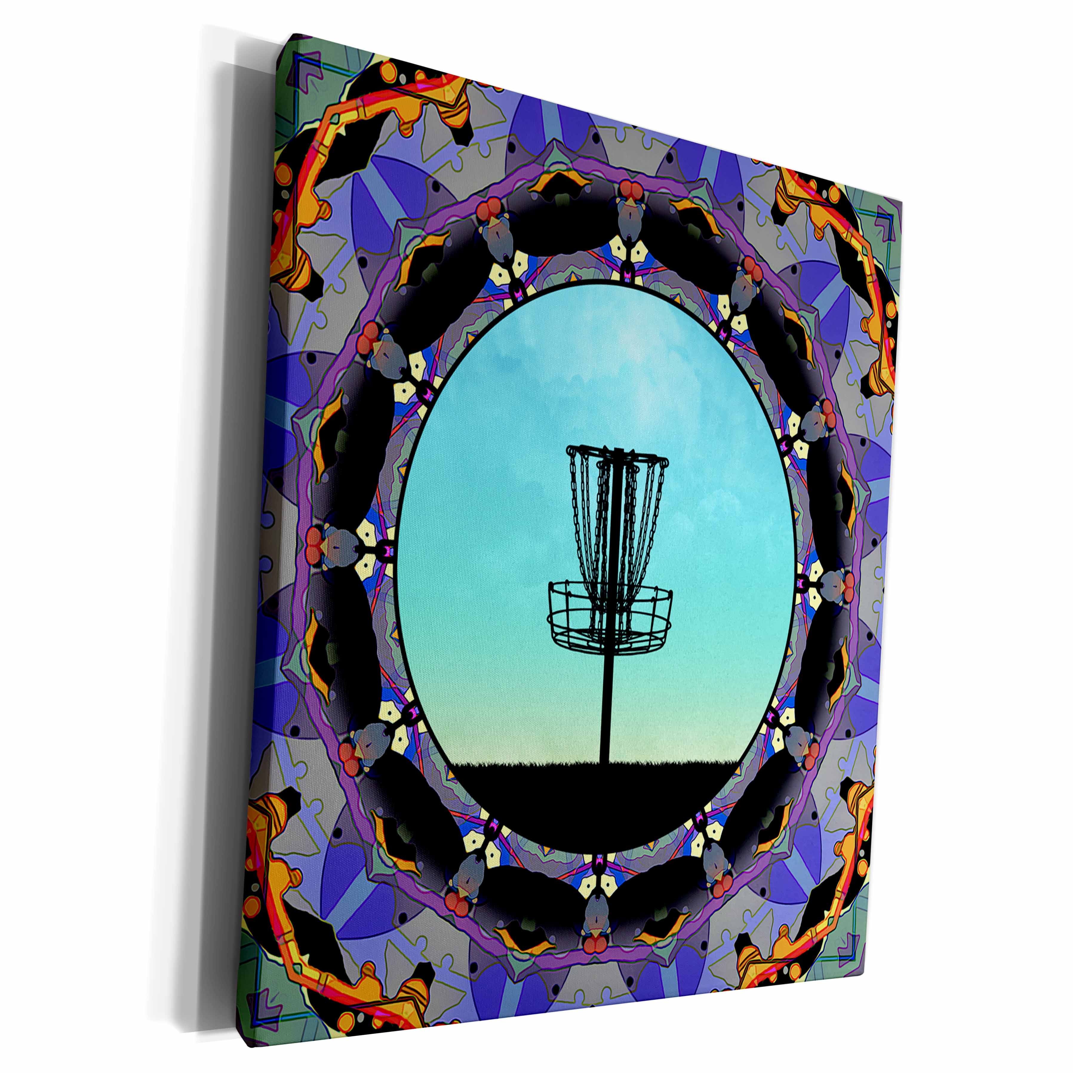 3dRose Phil Perkins - Disc Golf - Disc Golf Abstract Basket - colorful mandala disc golf graphic design - Museum Grade Canvas Wrap (cw_243470)