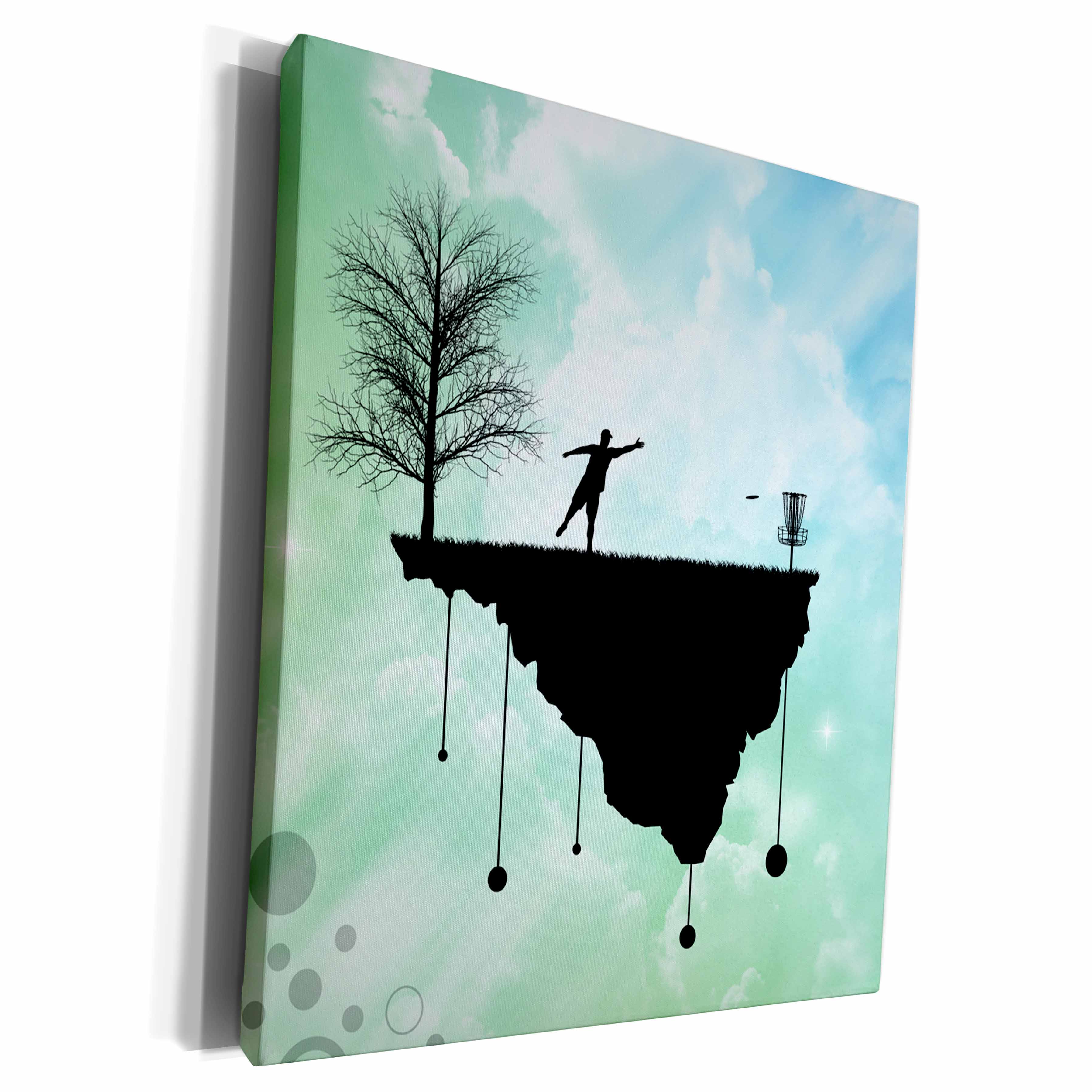 3dRose Phil Perkins - Disc Golf - Putt Plastic In Its Place - disc golf silhouette putting with blue skies - Museum Grade Canvas Wrap (cw_243472)