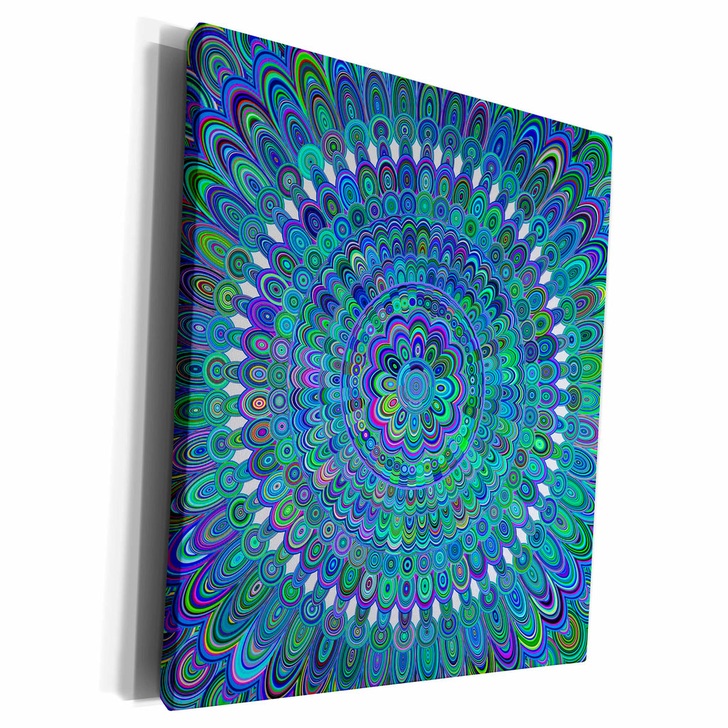 3dRose Blue Floral Mandala Disc - bohemian design - Museum Grade Canvas Wrap (cw_299746)