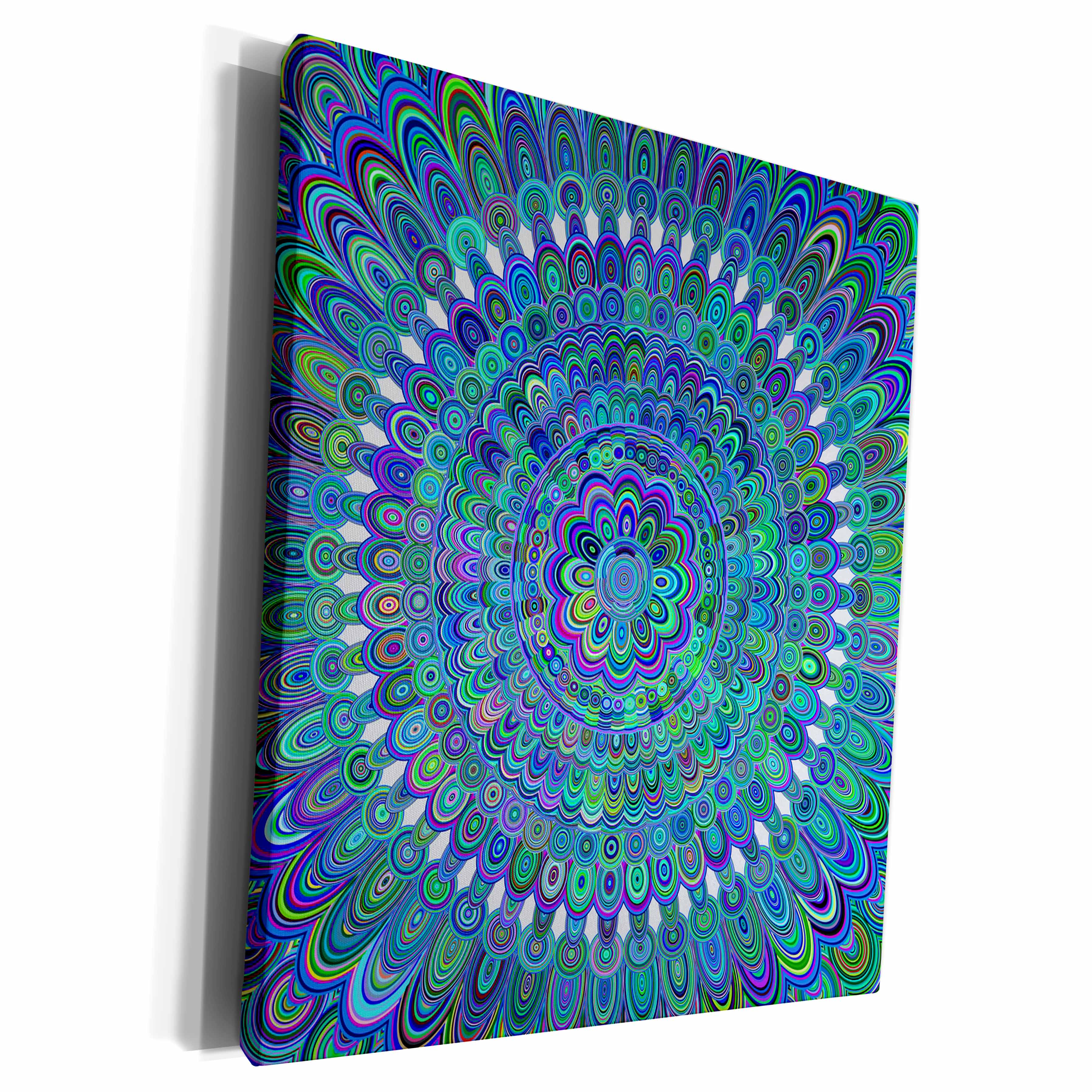 3dRose Blue Floral Mandala Disc - bohemian design - Museum Grade Canvas Wrap (cw_299746)