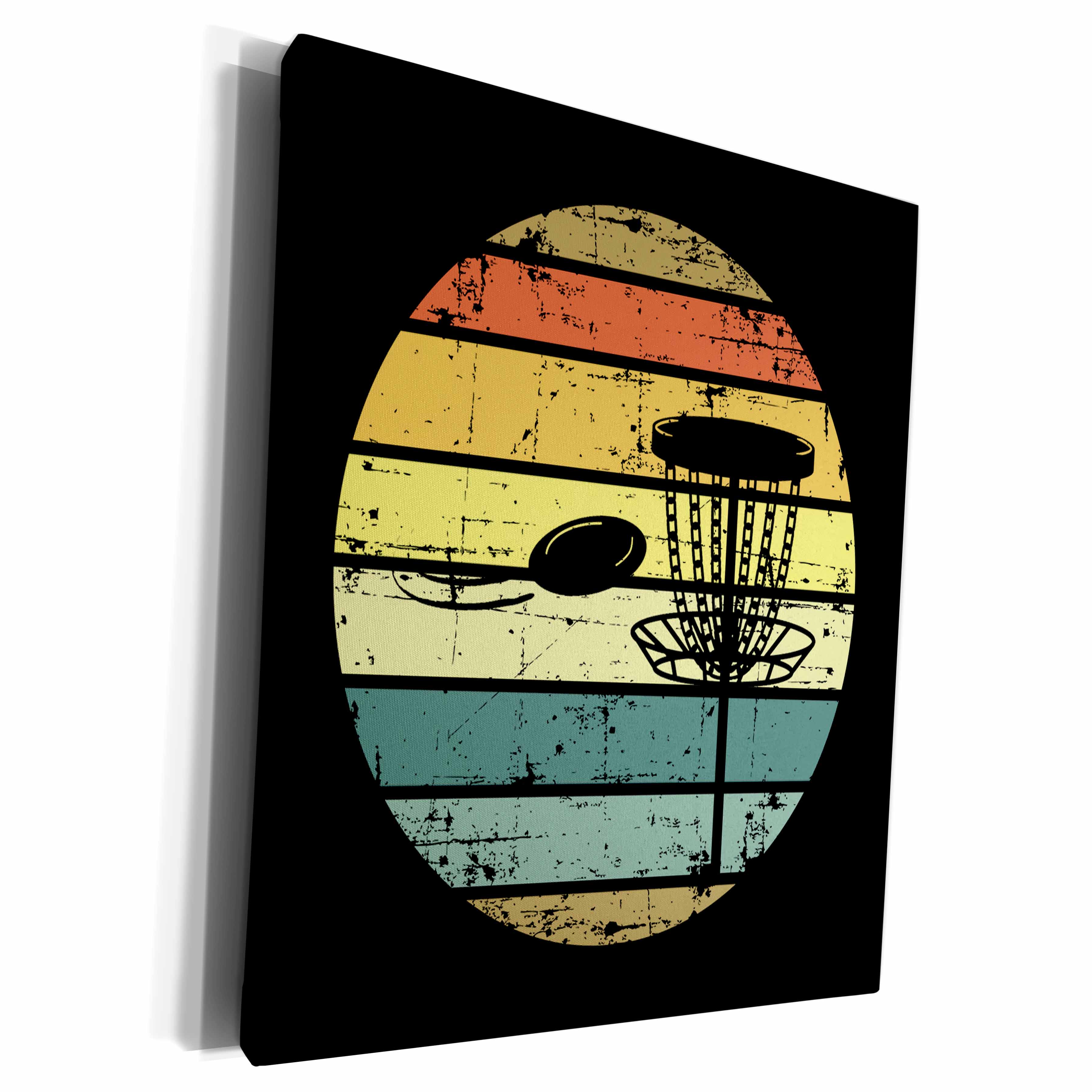 3dRose Black disc Golf Basket with disc Over Retro Striped... - Museum Grade Canvas Wrap (cw-382285)
