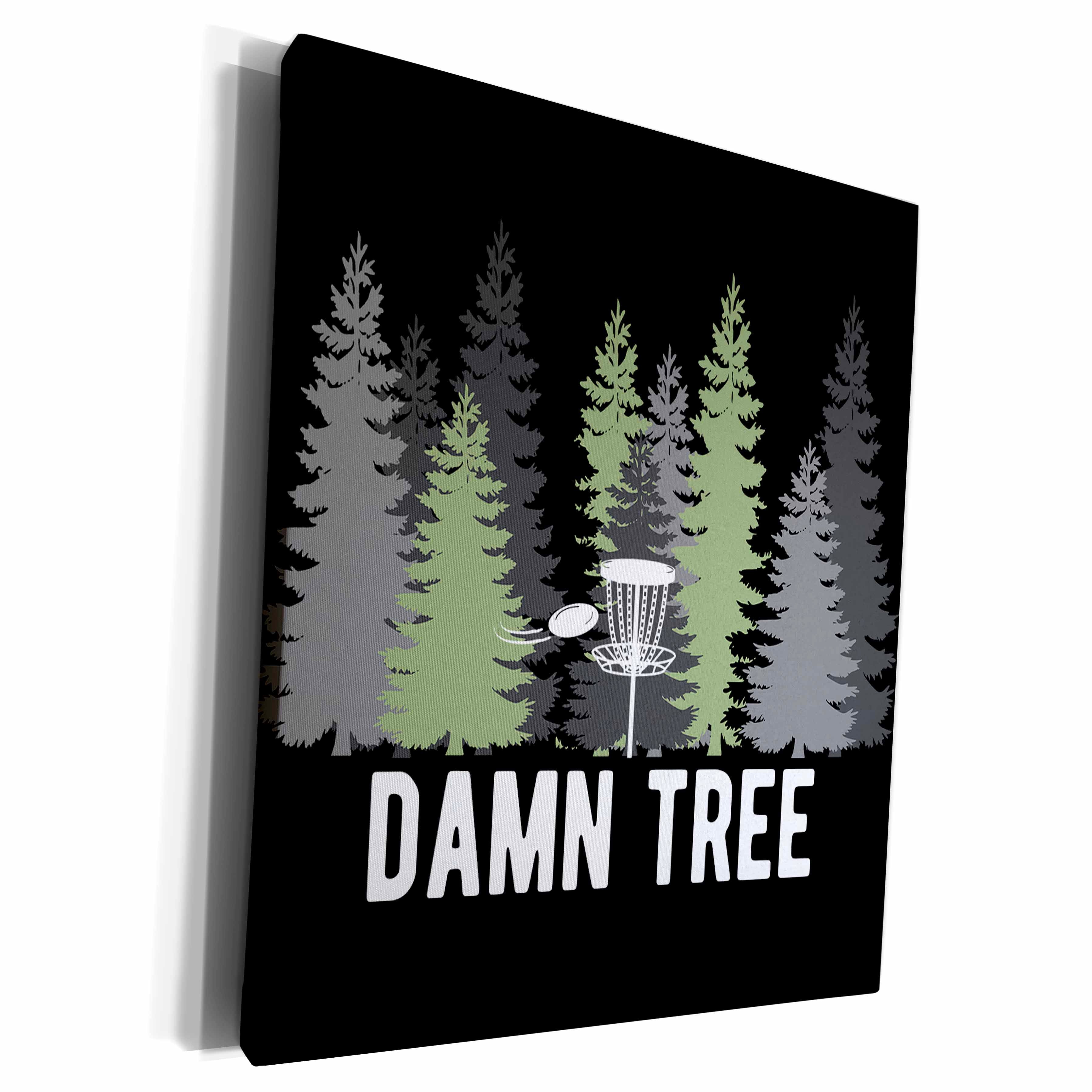 3dRose Damn Tree with disc golf basket in a row of pines on... - Museum Grade Canvas Wrap (cw-382299)