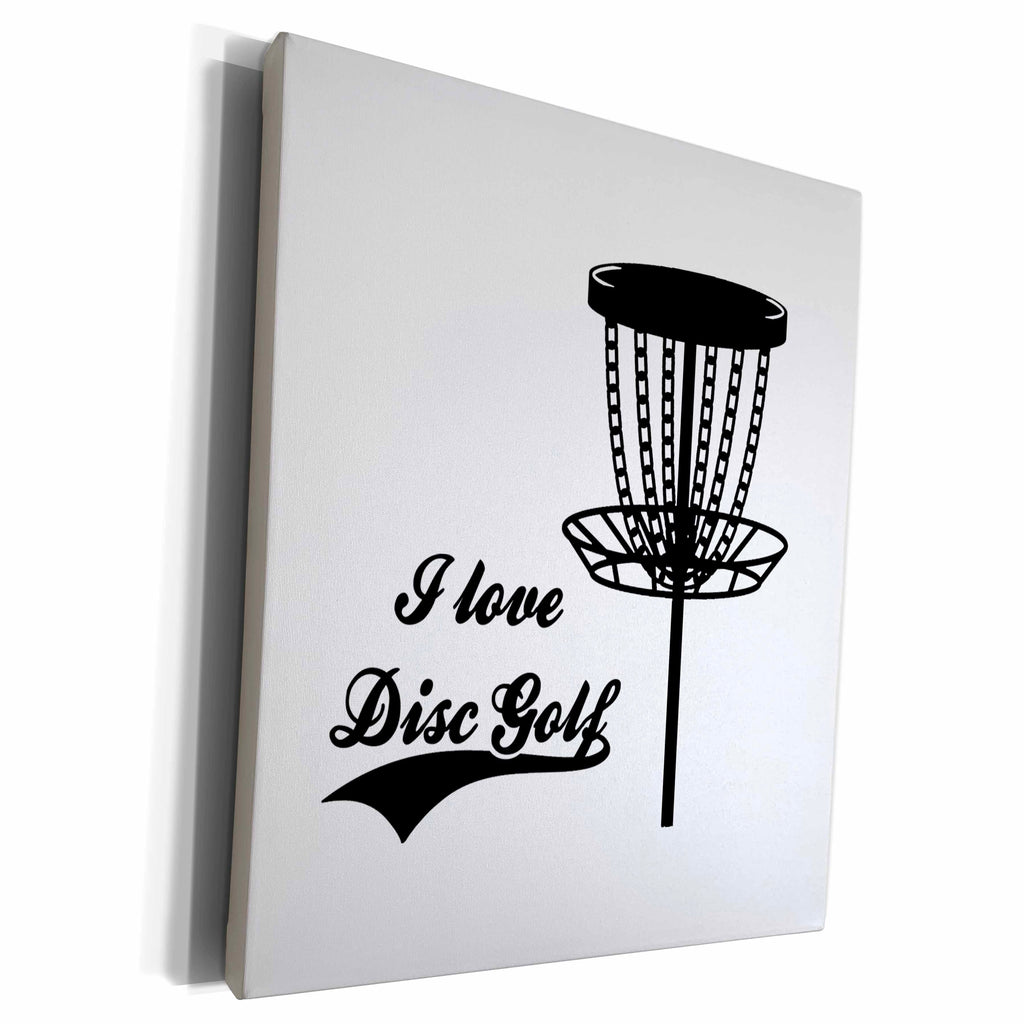 3dRose I love Disc Golf with disc golf basket. Black on... - Museum Grade Canvas Wrap (cw-382306)