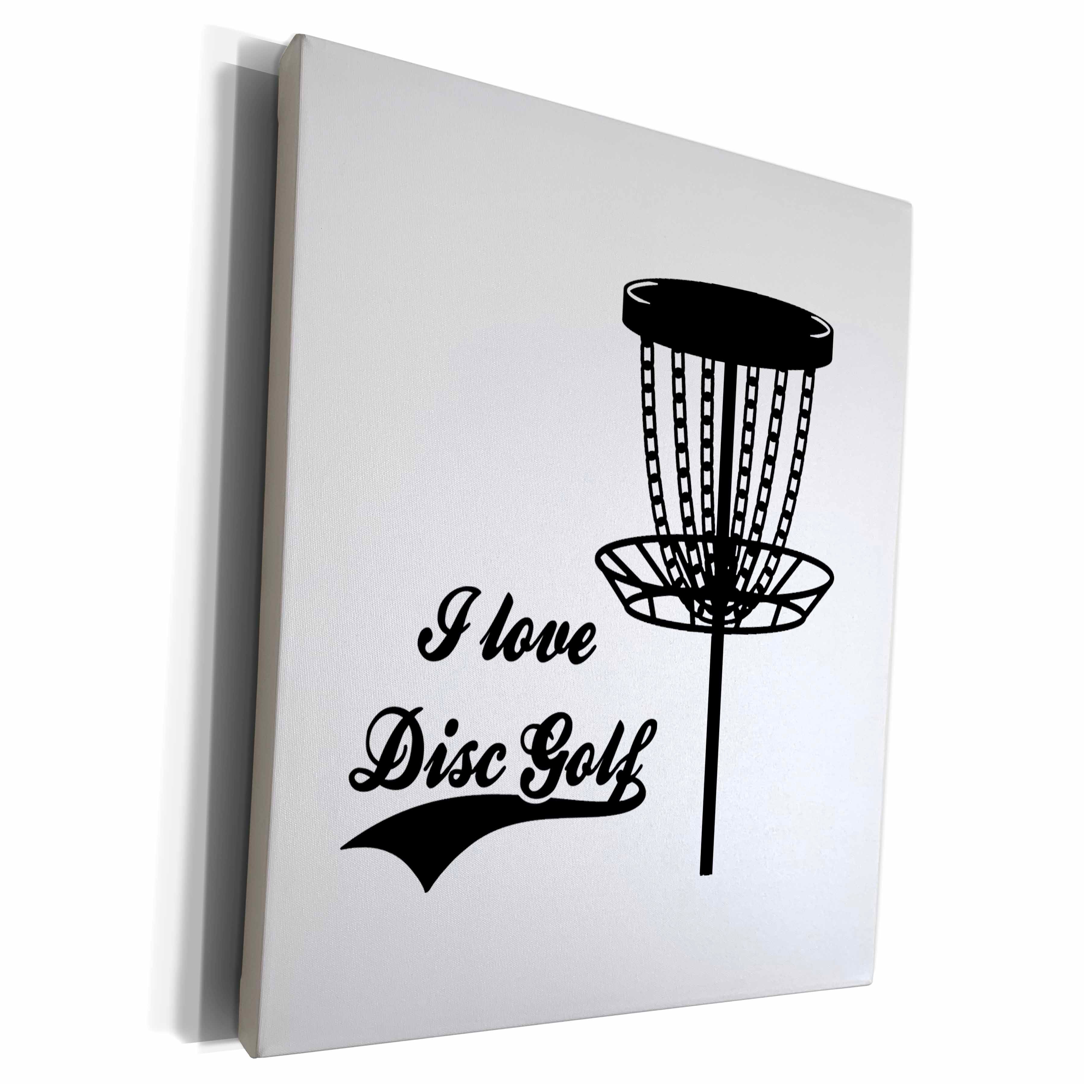 3dRose I love Disc Golf with disc golf basket. Black on... - Museum Grade Canvas Wrap (cw-382306)