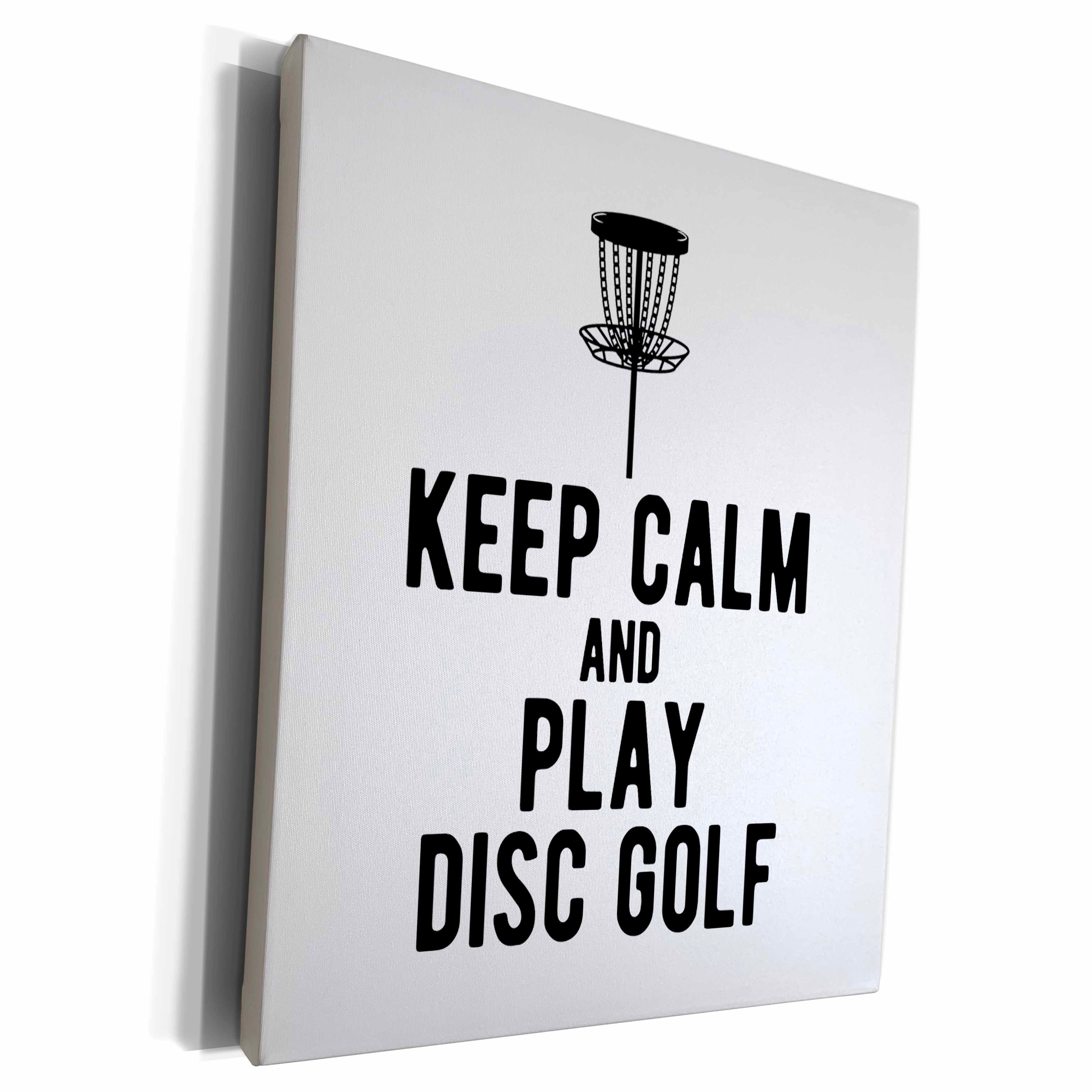 3dRose Keep Calm and Play Disc Golf with disc golf basket on... - Museum Grade Canvas Wrap (cw-382308)