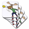 3dRose All Smiles Art Sports and Hobbies - Funny Cool Moose Throwing Frisbee Cartoon - Coasters
