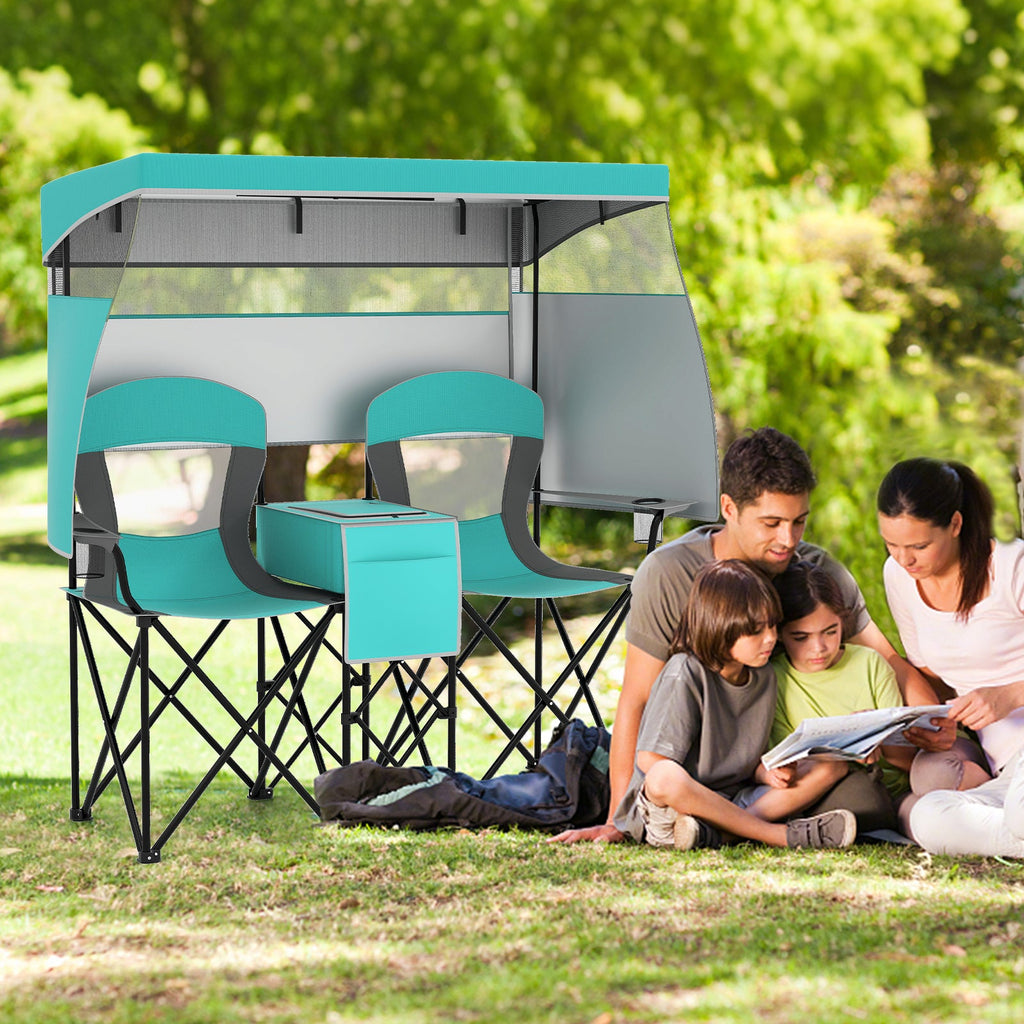 Double Beach Chair with Adjustable Canopy and 3 -Side Shading Curtains