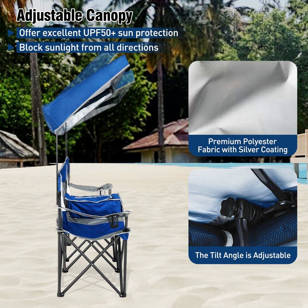 Double Beach Chair with Adjustable Canopy and 3 -Side Shading Curtains