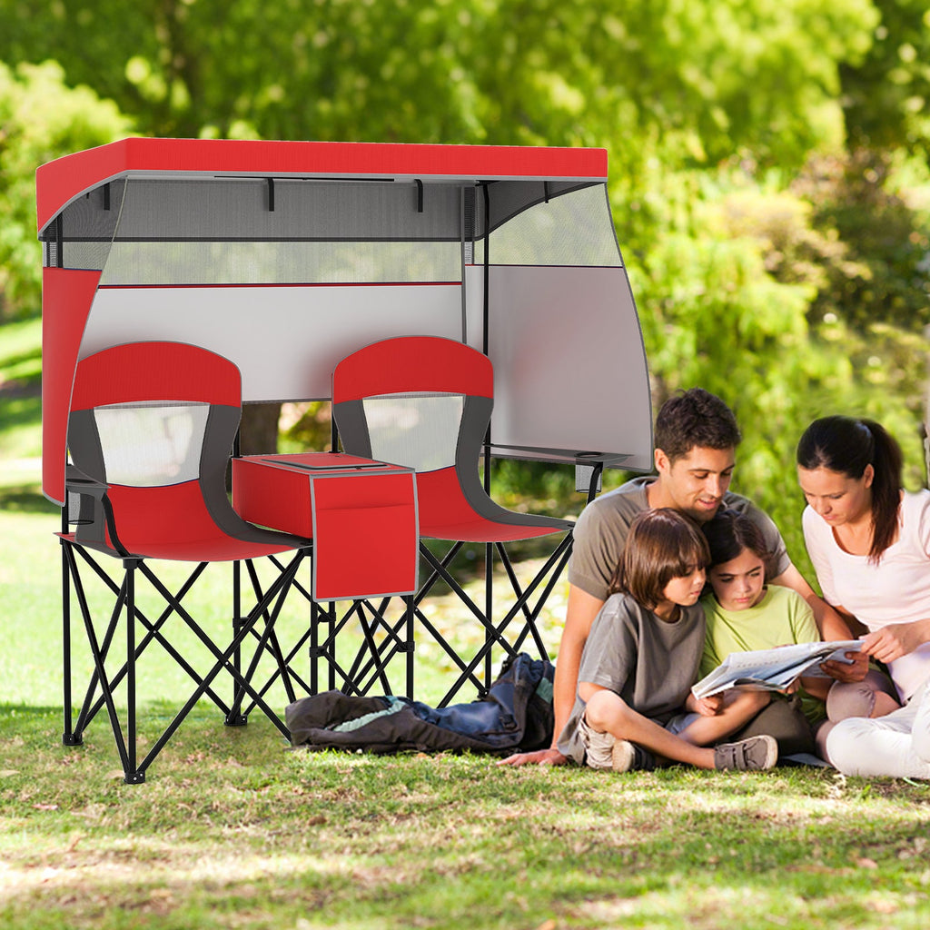 Double Beach Chair with Adjustable Canopy and 3 -Side Shading Curtains