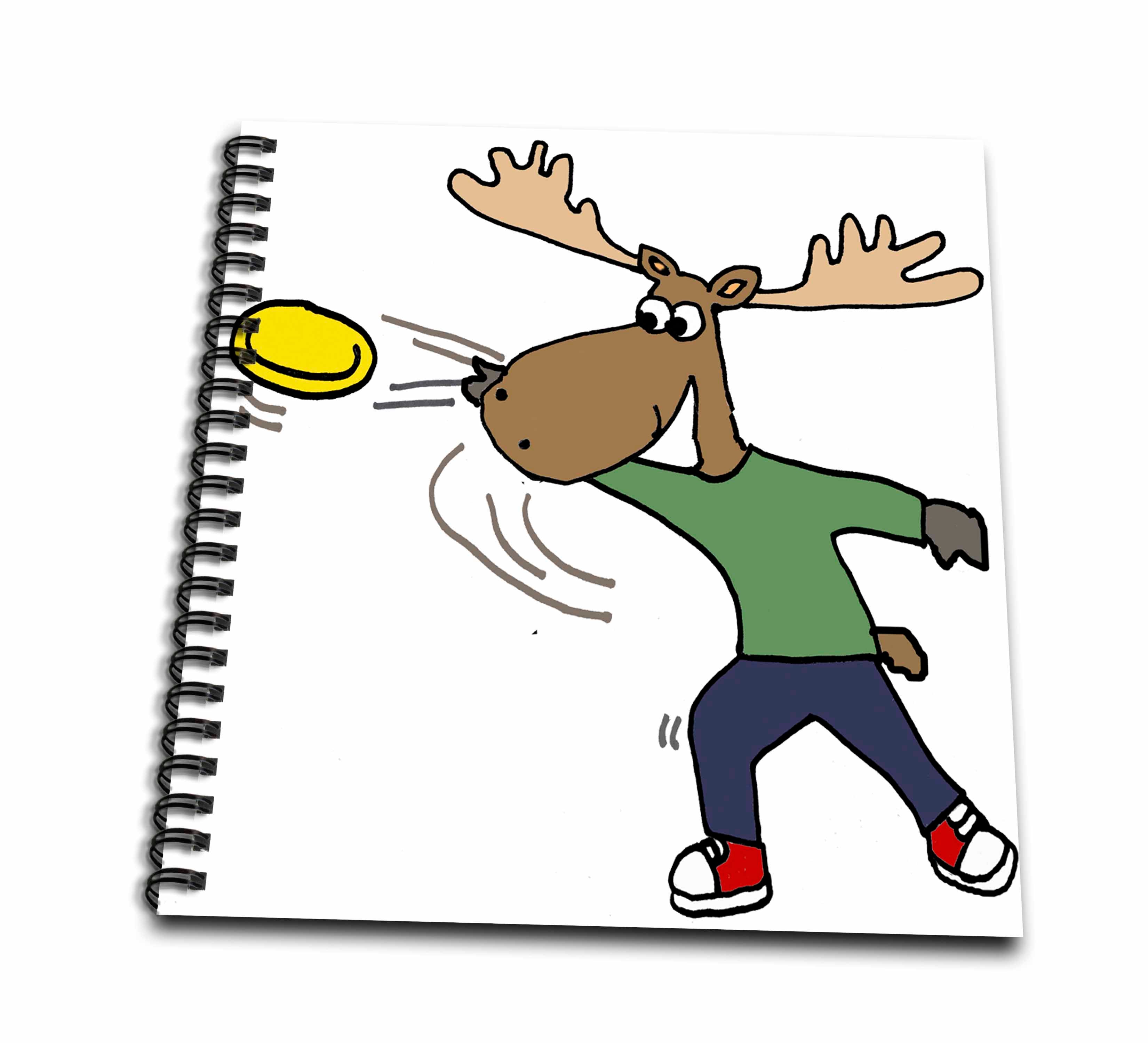3dRose All Smiles Art Sports and Hobbies - Funny Cool Moose Throwing Frisbee Cartoon - Drawing Book