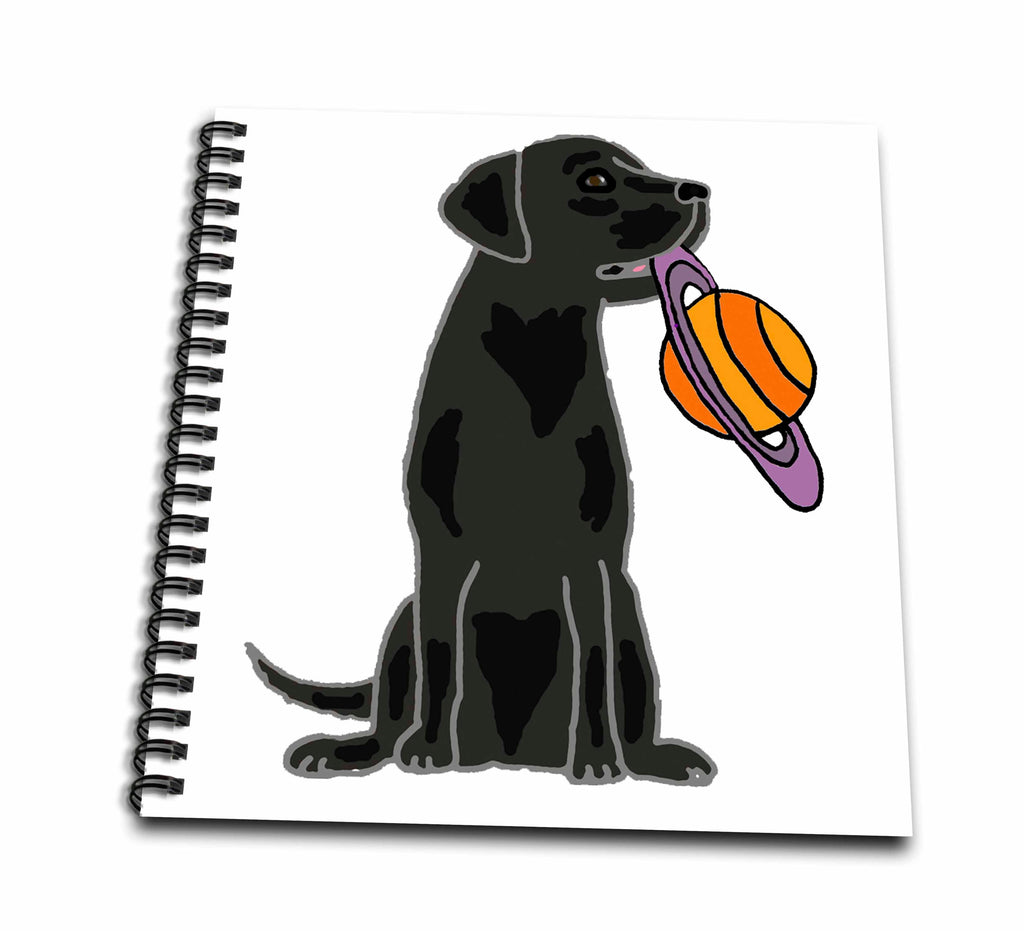 3dRose Funny Black Labrador Retriever Dog with Saturn Planet as Frisbee - Drawing Books (db_342272)