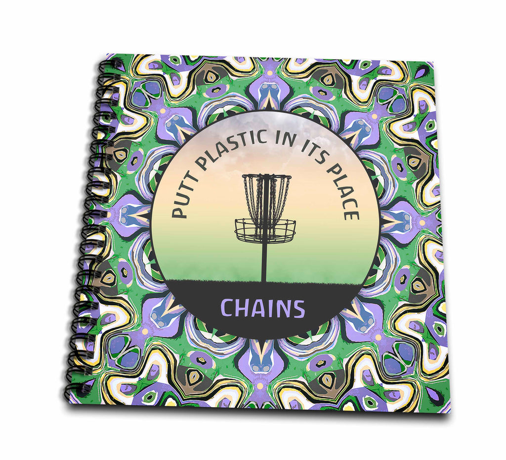 3dRose Color palette of purple and green disc golf basket graphic... - Drawing Books (db_350050)