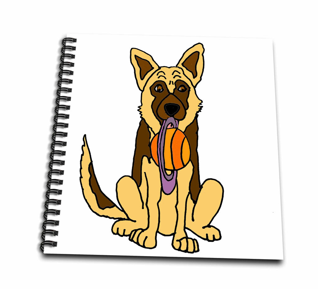 3dRose Funny Cute German Shepherd Puppy Dog with Saturn Disc Cartoon - Drawing Books (db_351155)