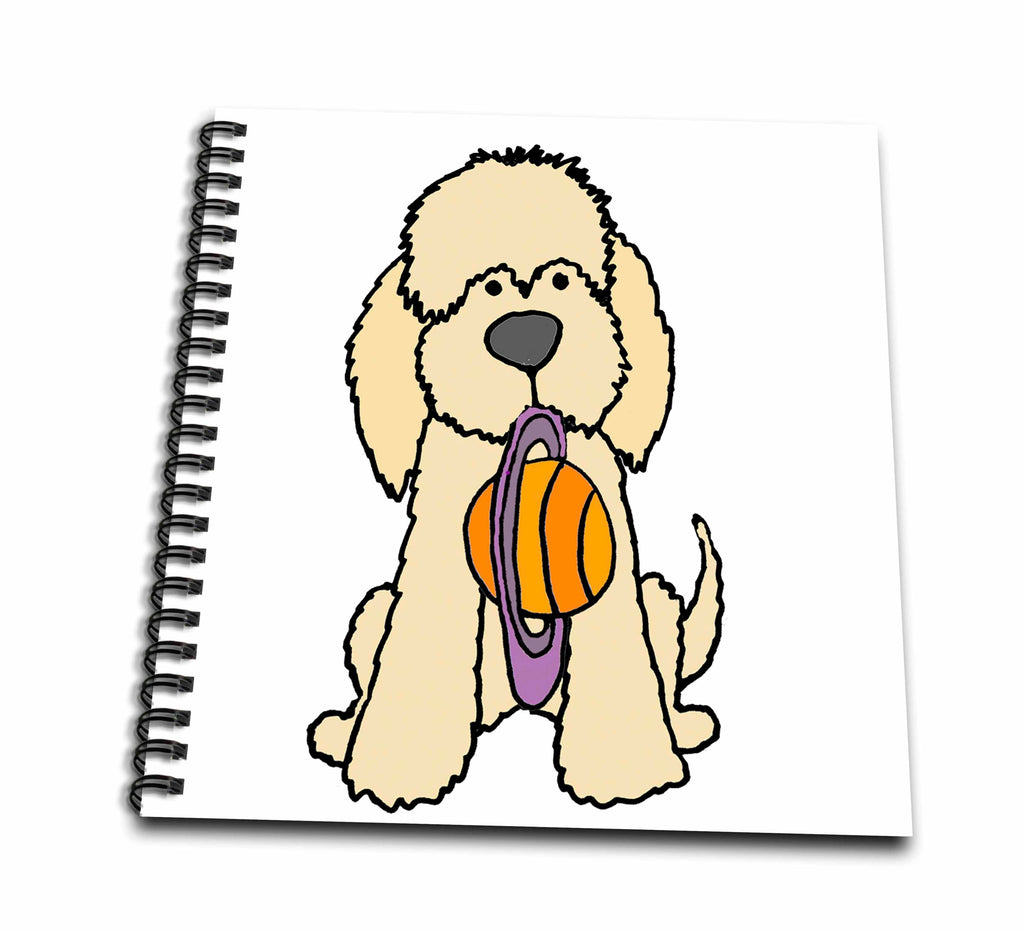3dRose Funny Cute Cream Labradoodle Puppy Dog with Saturn Disc Cartoon - Drawing Books (db_351156)