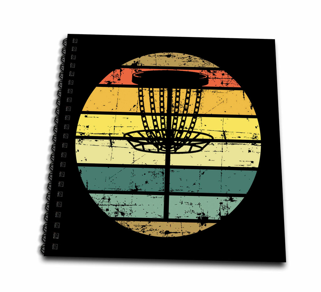 3dRose Black disc Golf Basket Over Retro Striped Circle on Black... - Drawing Books (db-382280)