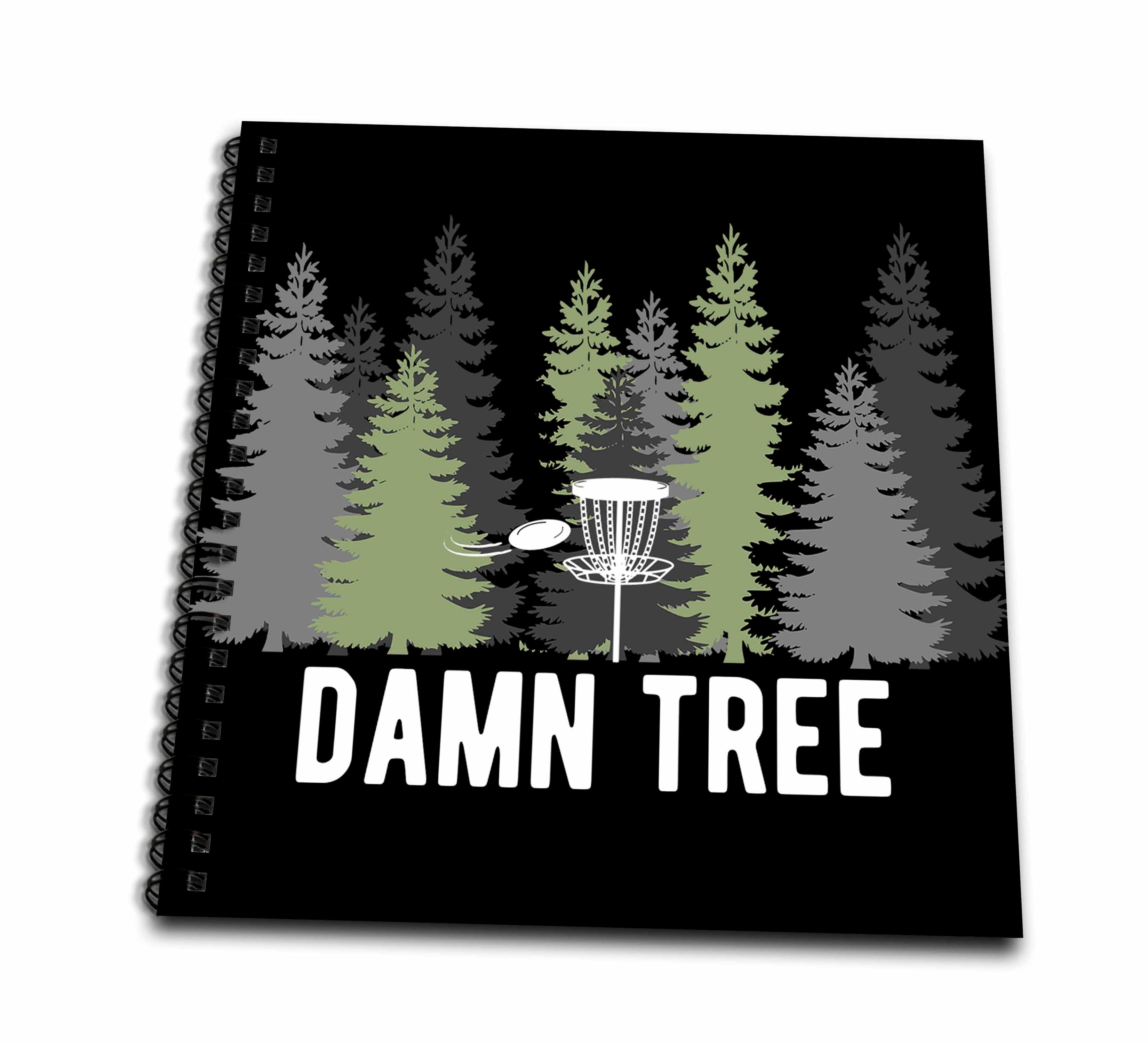 3dRose Damn Tree with disc Golf Basket in a Row of Pines on Black... - Drawing Books (db-382299)