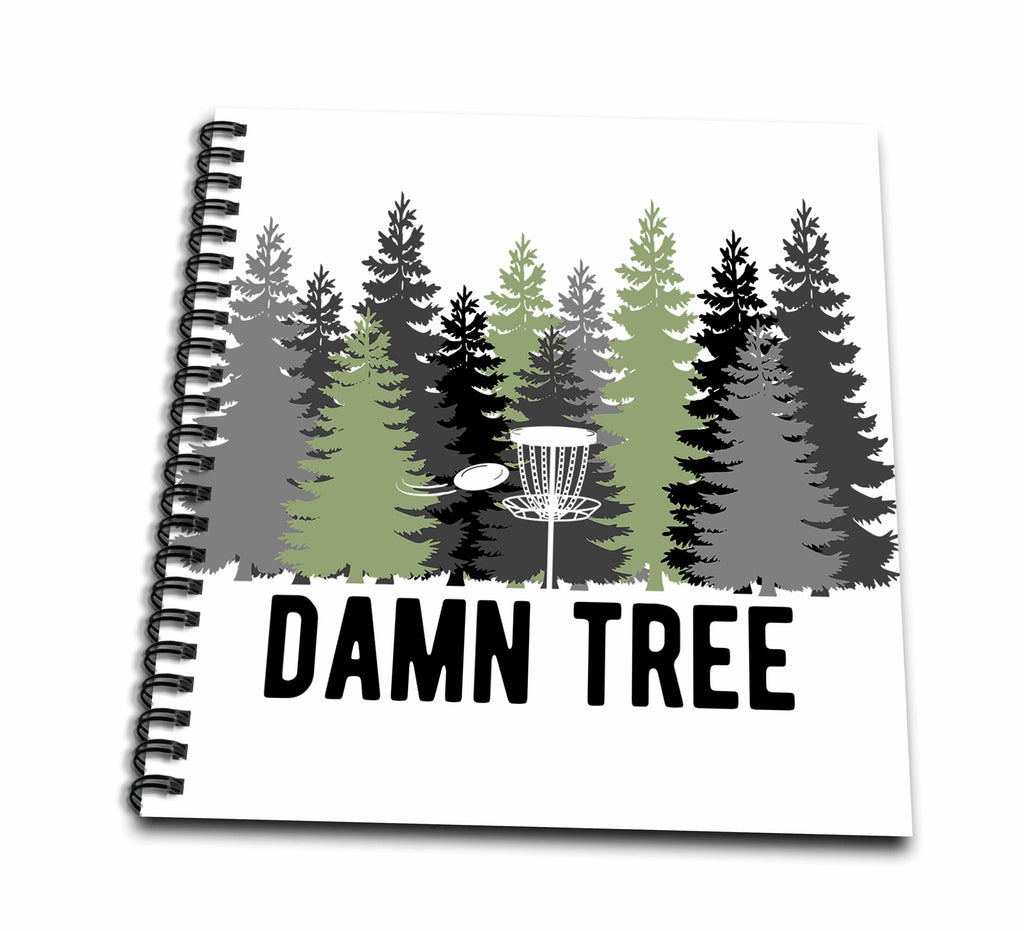 3dRose Damn Tree with disc Golf Basket in a Row of Pines on White... - Drawing Books (db-382300)