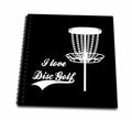 3dRose I Love Disc Golf with disc Golf Basket. White on Black... - Drawing Books (db-382305)