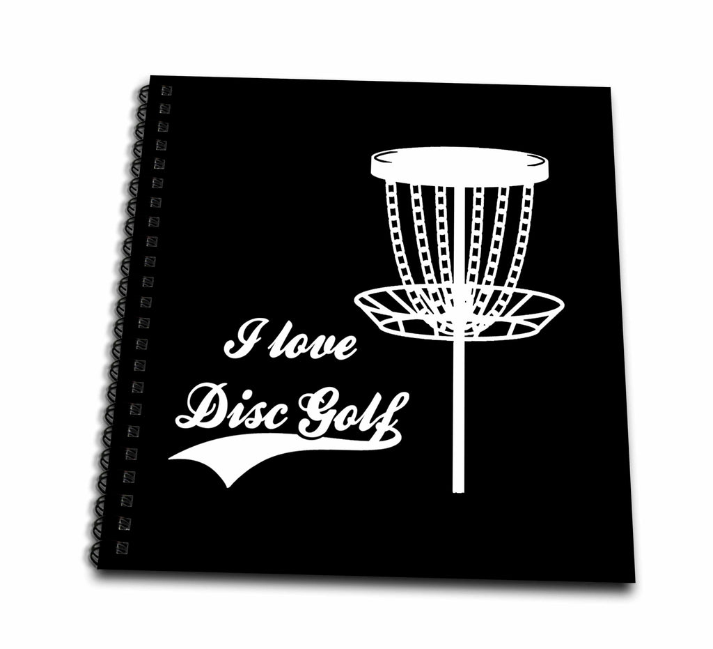 3dRose I Love Disc Golf with disc Golf Basket. White on Black... - Drawing Books (db-382305)