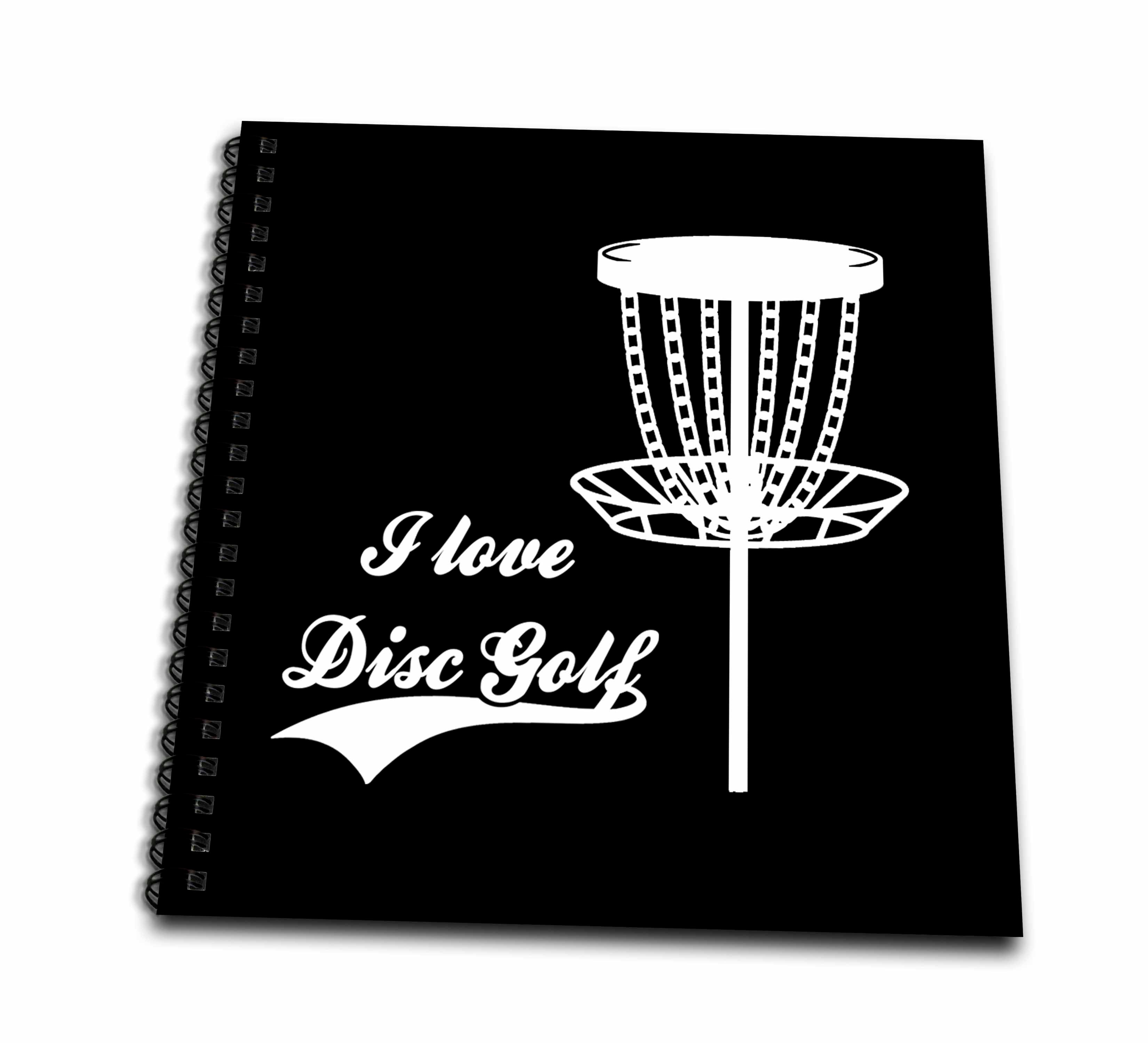 3dRose I Love Disc Golf with disc Golf Basket. White on Black... - Drawing Books (db-382305)