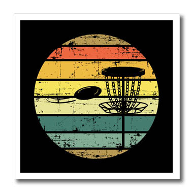 3dRose Black disc Golf Basket with disc Over Retro Striped... - Iron on Heat Transfers (ht-382285)