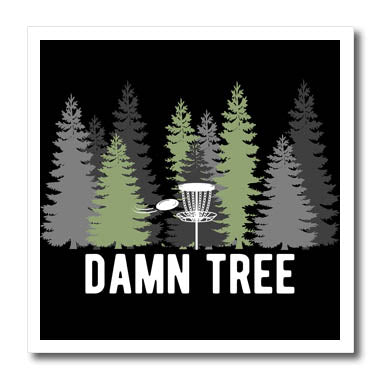 3dRose Damn Tree with disc Golf Basket in a Row of Pines on... - Iron on Heat Transfers (ht-382299)