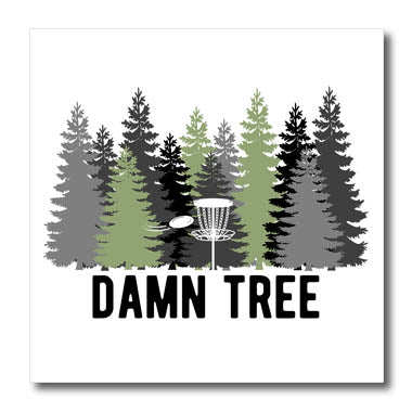 3dRose Damn Tree with disc Golf Basket in a Row of Pines on... - Iron on Heat Transfers (ht-382300)