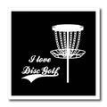 3dRose I Love Disc Golf with disc Golf Basket. White on Black... - Iron on Heat Transfers (ht-382305)