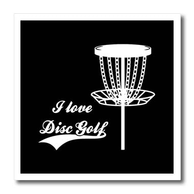 3dRose I Love Disc Golf with disc Golf Basket. White on Black... - Iron on Heat Transfers (ht-382305)