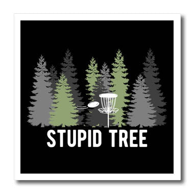 3dRose Stupid Tree with disc and Basket in a Row of Pines on... - Iron on Heat Transfers (ht-382311)