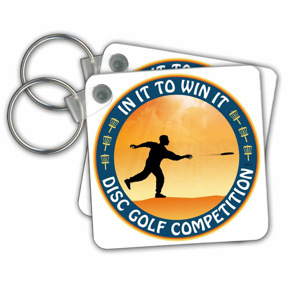 Key Chains Disc Golf Competition in it to win it with frisbee disc golf player throwing a shot (kc-21103-1)