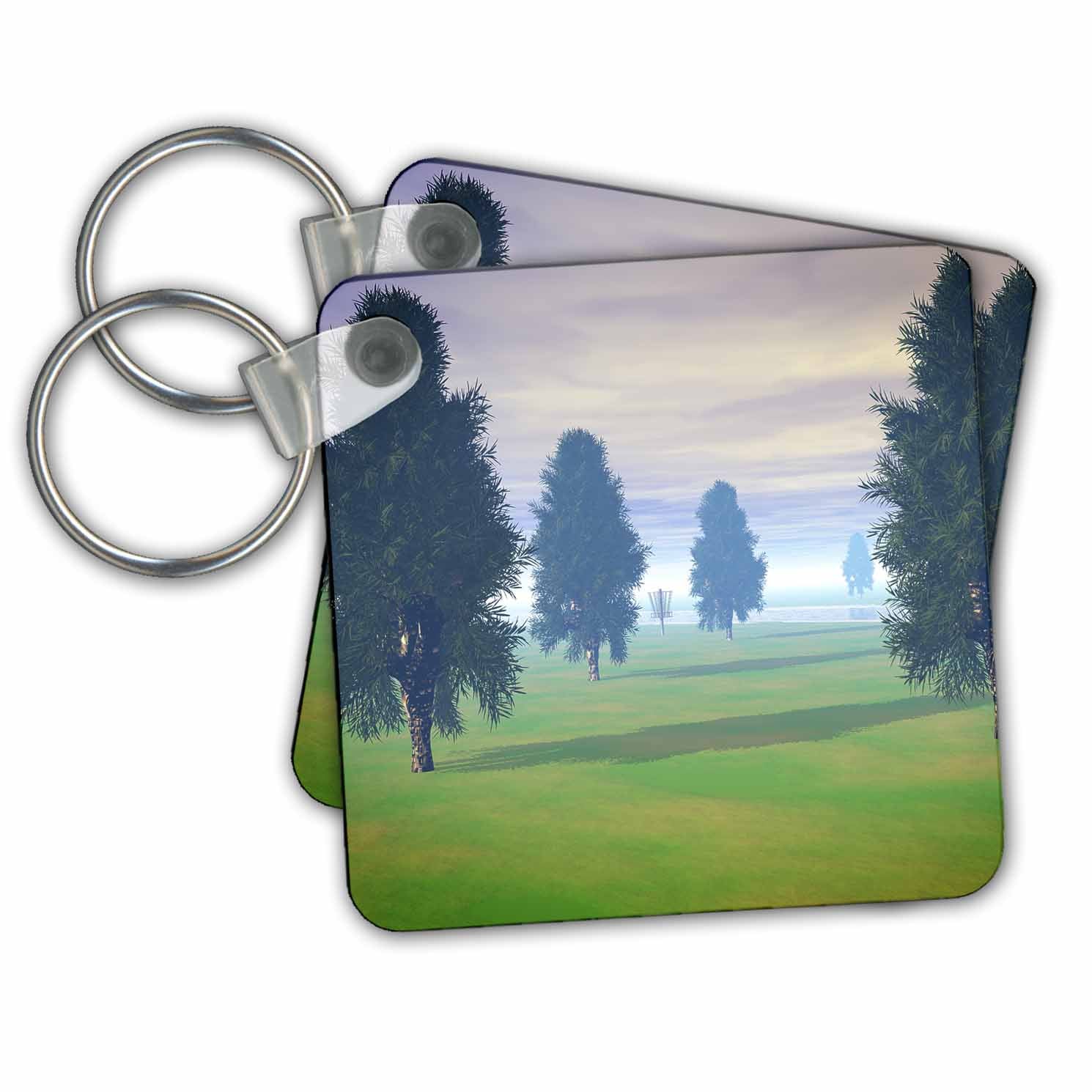 Key Chain - Fairway To Seven - distant disc golf basket in trees on seventh fairway Disc Golf