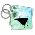 Key Chain - Putt Plastic In Its Place - disc golf silhouette putting with blue skies Disc Golf