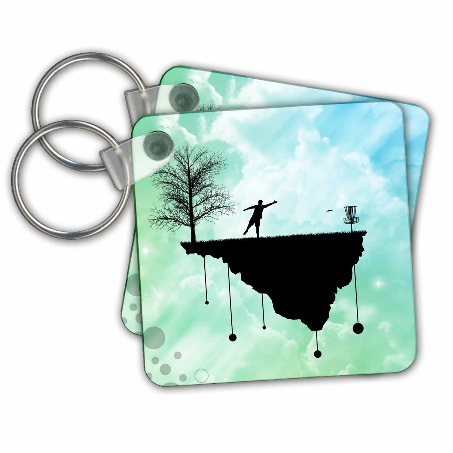 Key Chain - Putt Plastic In Its Place - disc golf silhouette putting with blue skies Disc Golf