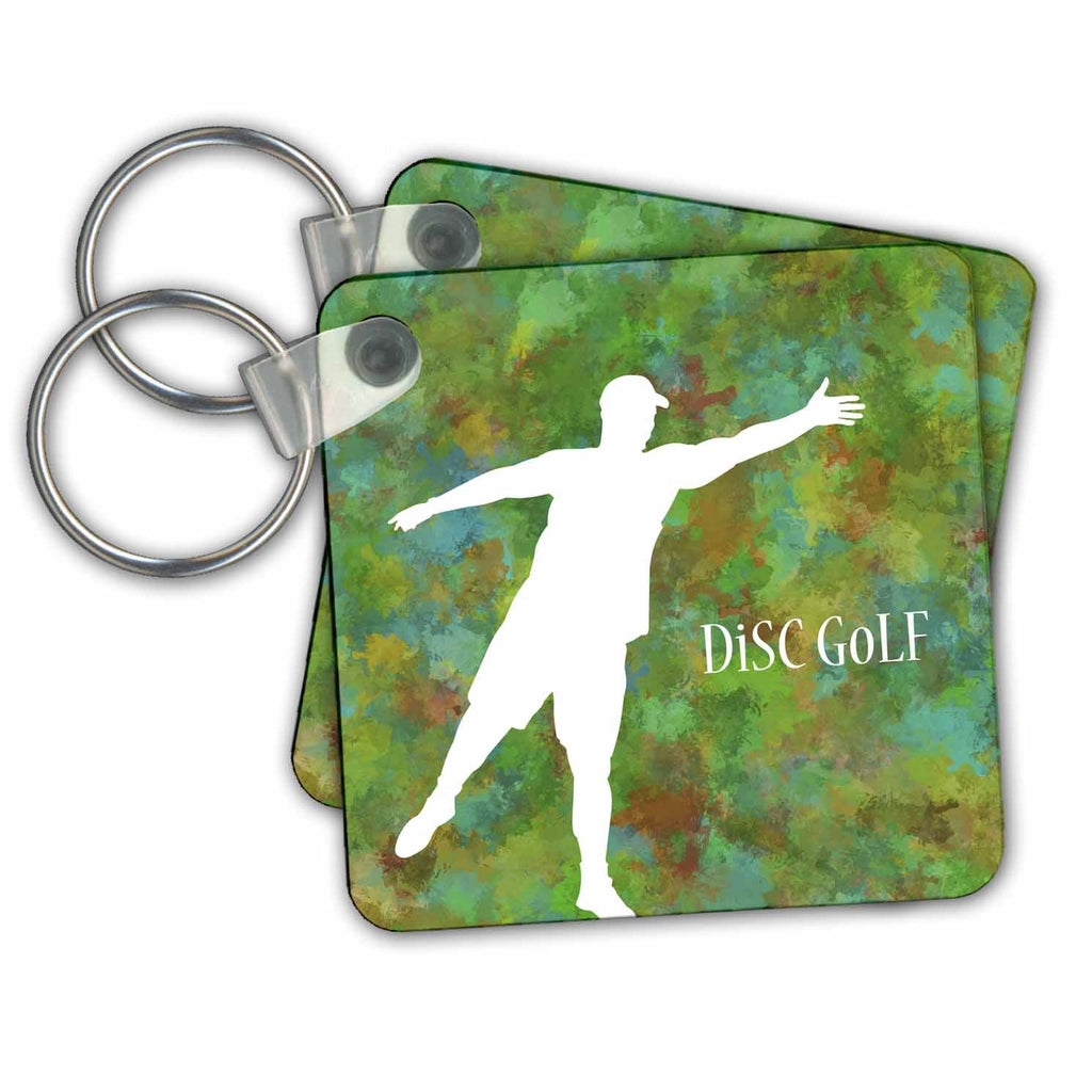3dRose Key Chains Disc Golf - enjoy this cool Disc Golfer putting with a creative and colorful background (kc-39418-1)