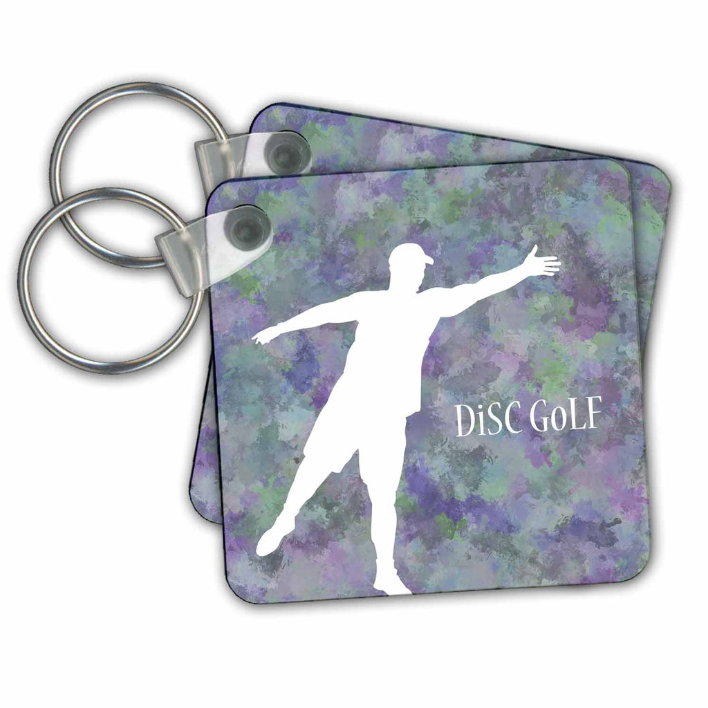 3dRose Key Chains Disc Golf - enjoy this cool Disc Golfer putting with a creative and colorful background (kc-39419-1)