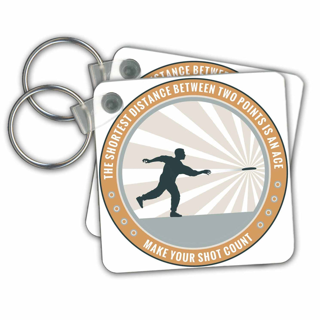 3dRose Key Chains Make Your Shot Count - frisbee disc golf graphic design of silhouette player throwing (kc-52687-1)