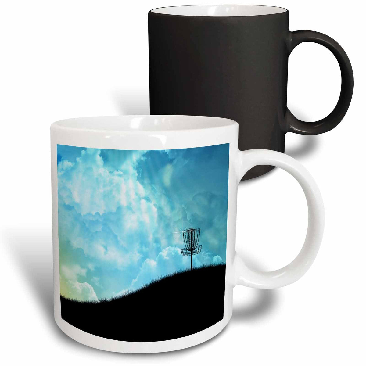 3dRose Basket On A Hill - silhouette of a frisbee disc golf basket with chain... - Mugs (mug_120327)